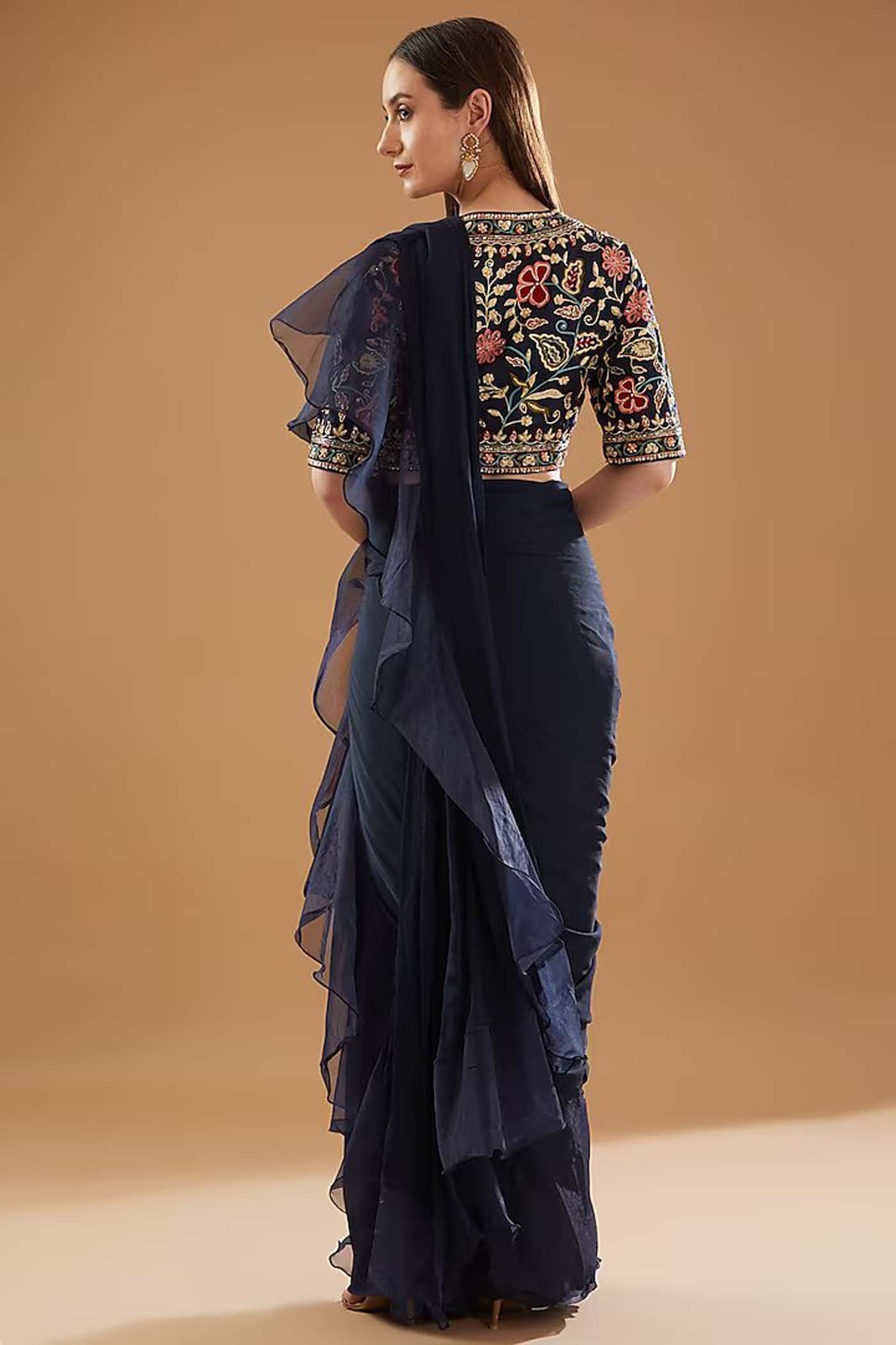 Blue Draped Ruffle Saree