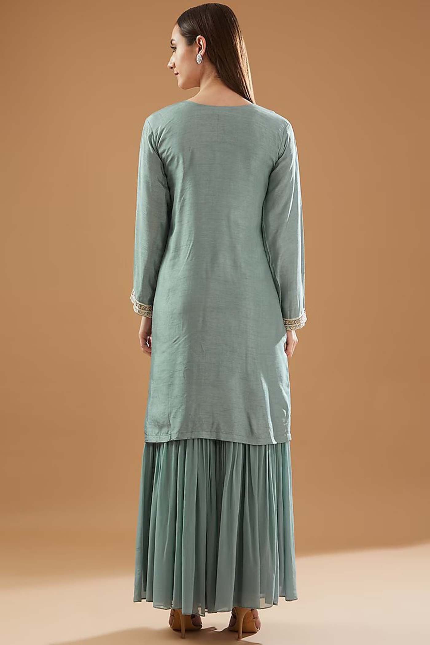 Sky Blue Straight Floral Suit with pants and Dupatta set