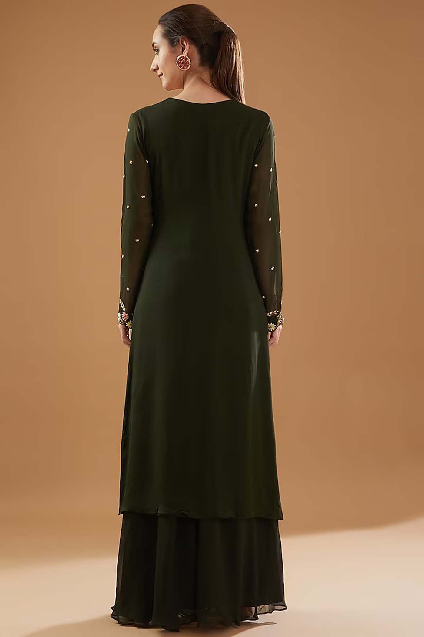Mehandi Green Heavy Straight Suit with Sharara and Dupatta