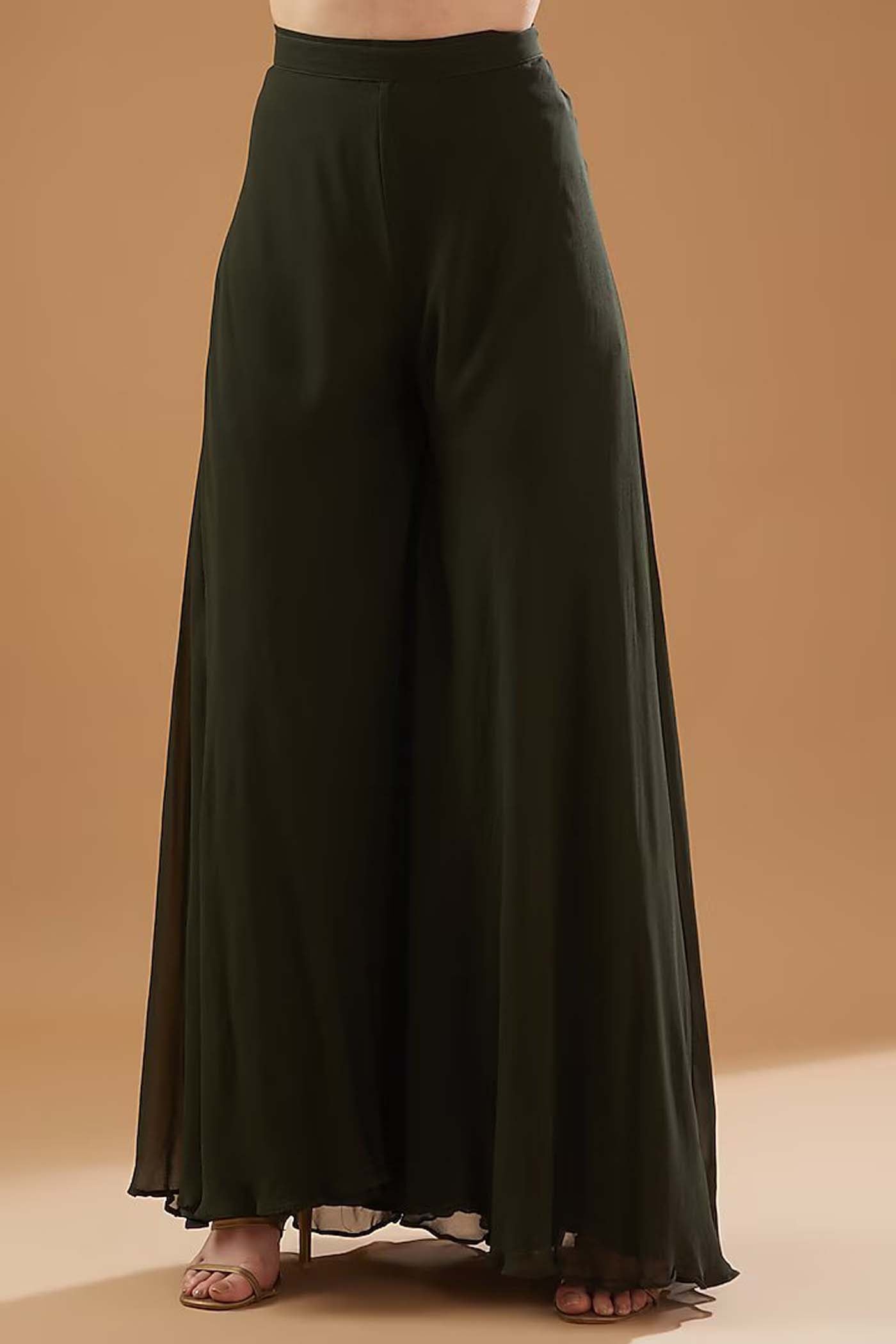 Mehandi Green Heavy Straight Suit with Sharara and Dupatta