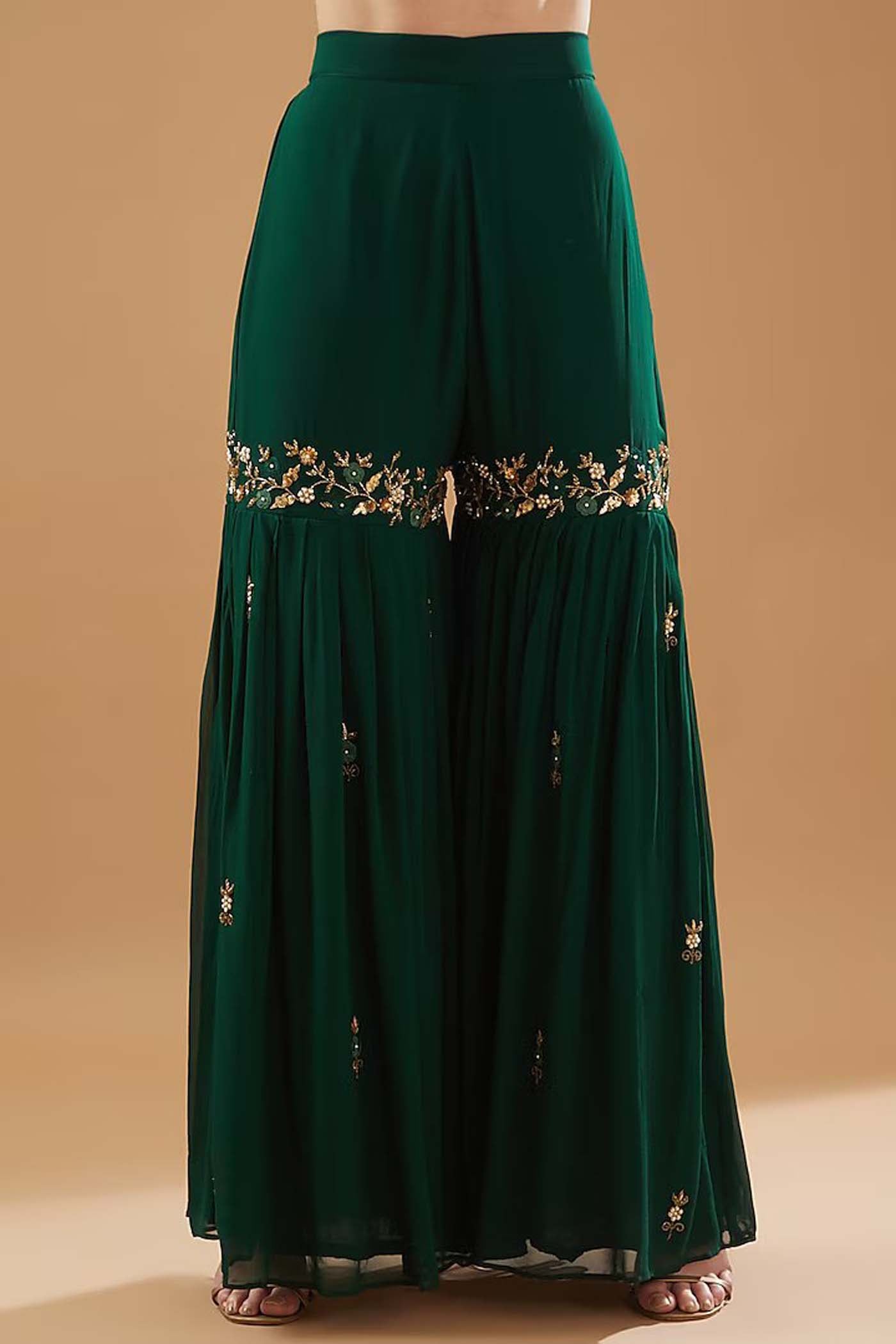 Bottle Green Peplum Kurta with Sharara and Dupatta