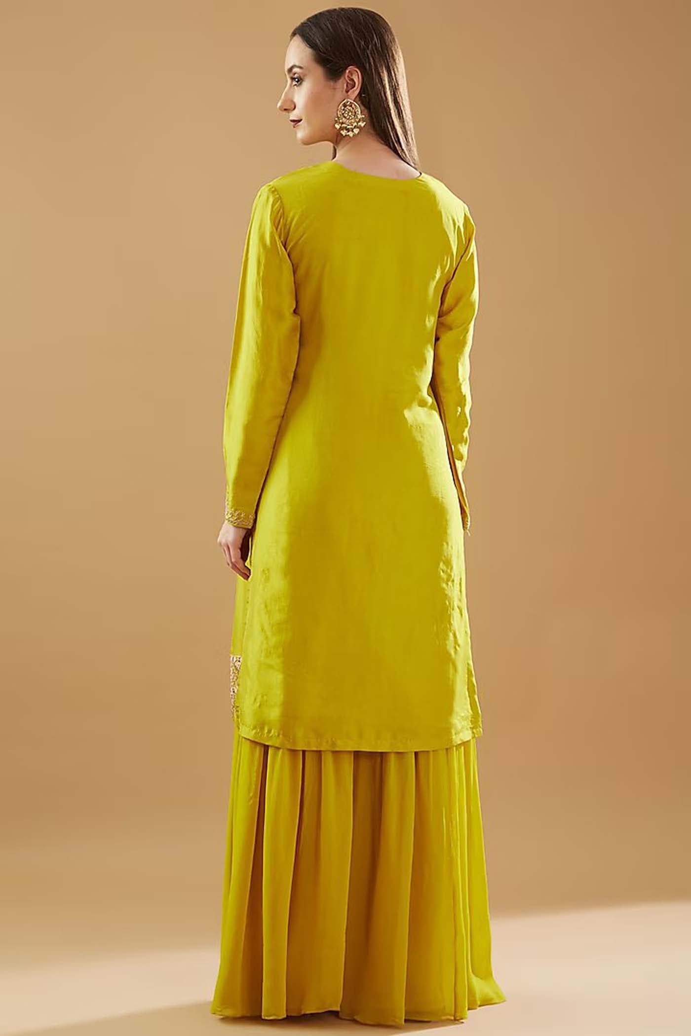 Mustard Embroidered Shirt with Sharara and Dupatta