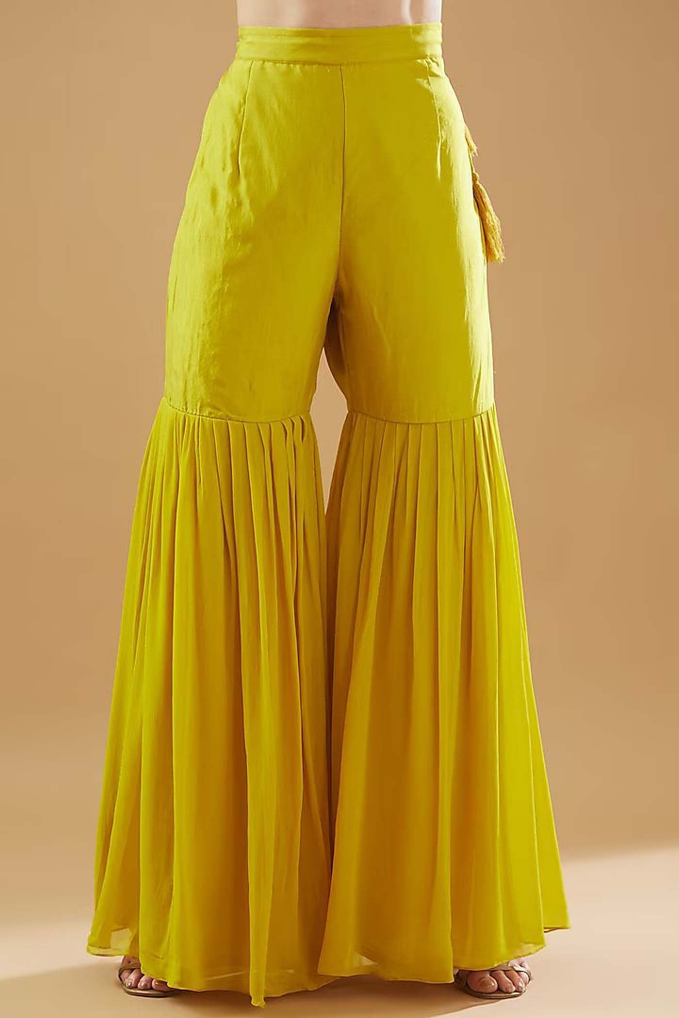 Mustard Embroidered Shirt with Sharara and Dupatta