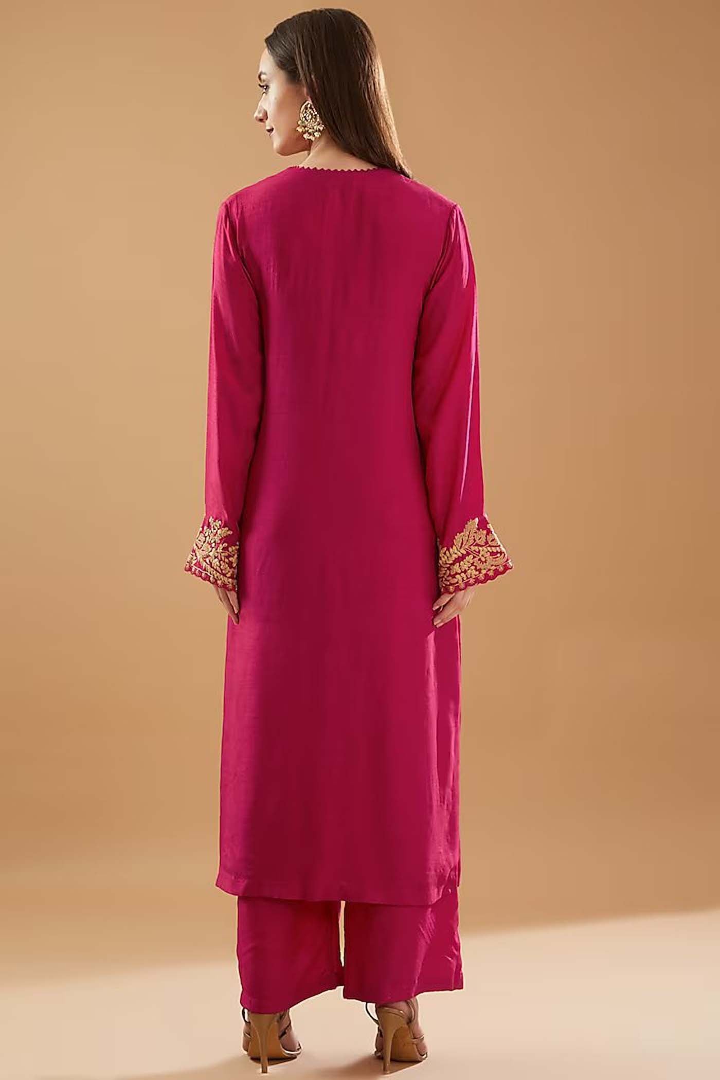 Red Zari Embroidered Shirt with Palazzo and Dupatta