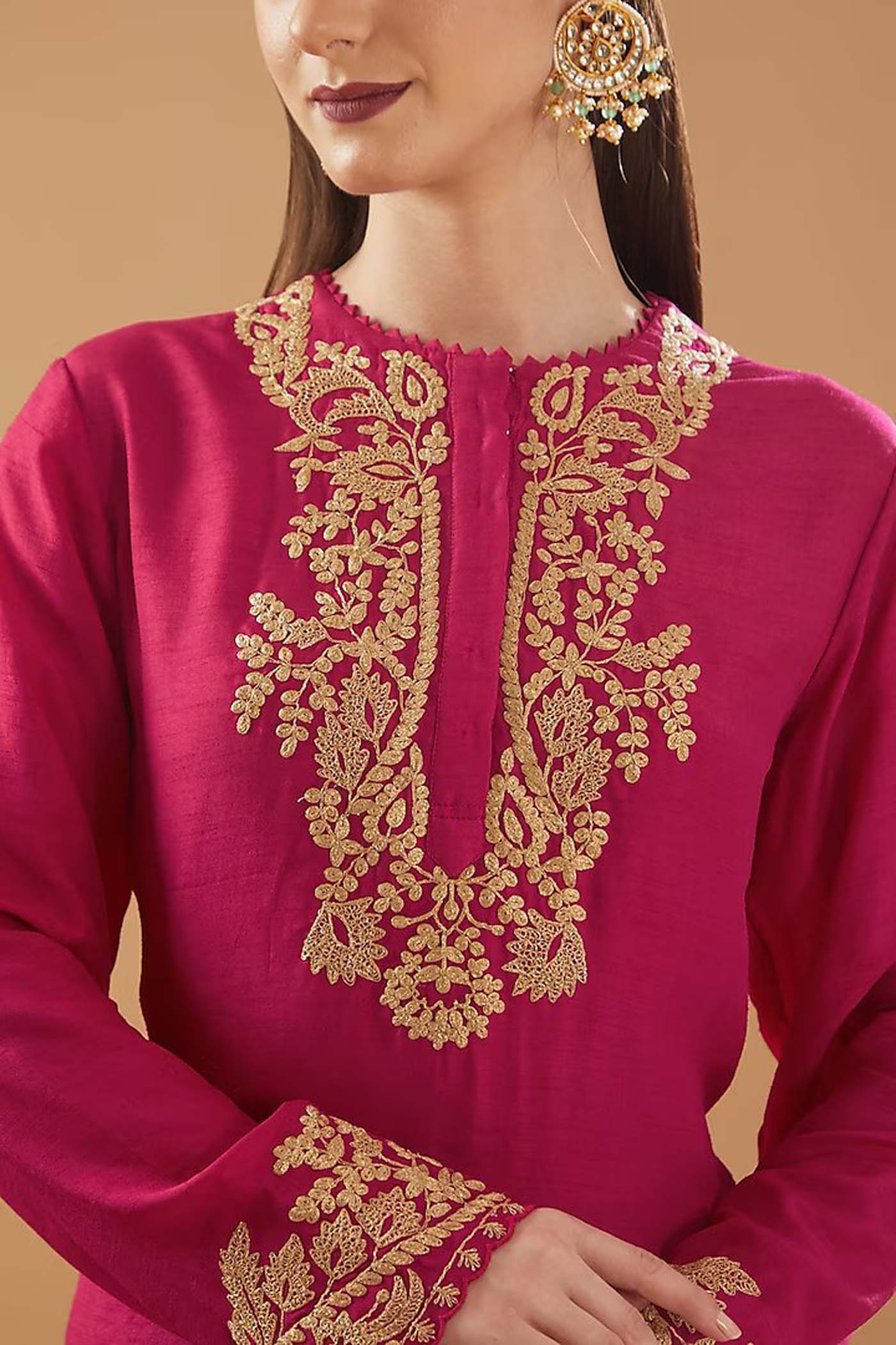 Red Zari Embroidered Shirt with Palazzo and Dupatta