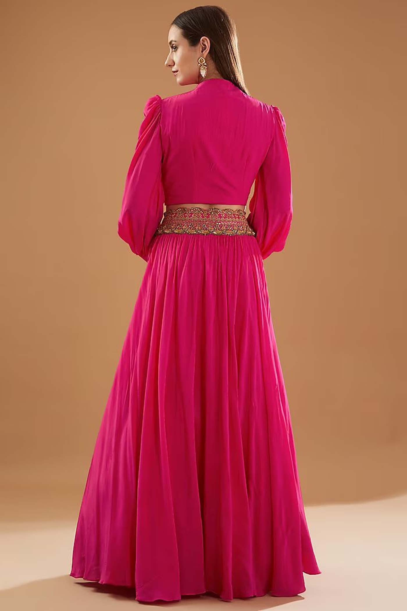 Fushia Crop-top with Skirt Set