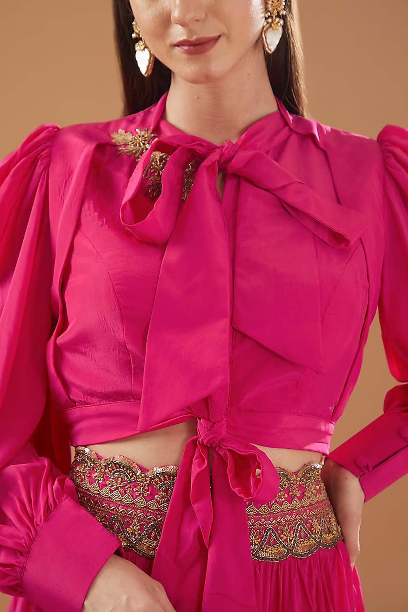 Fushia Crop-top with Skirt Set