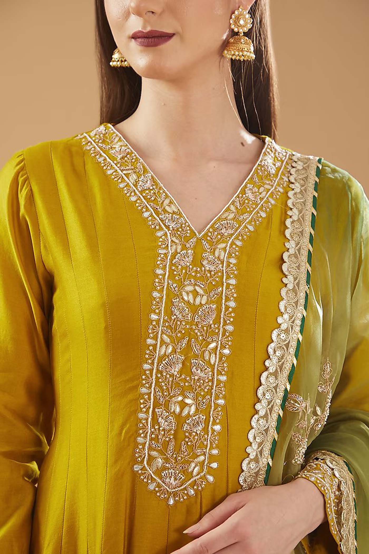 Mustard Yellow Anarkali with Palazzo and Shaded Floral Dupatta