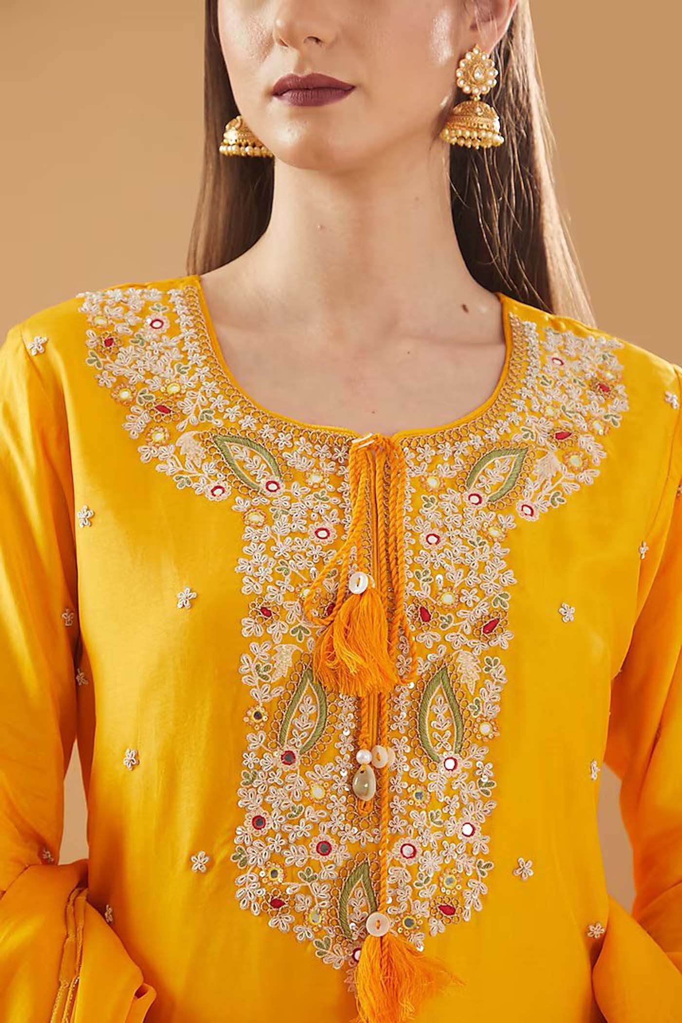 Orange Embroidered Shirt with Sharara and Dupatta