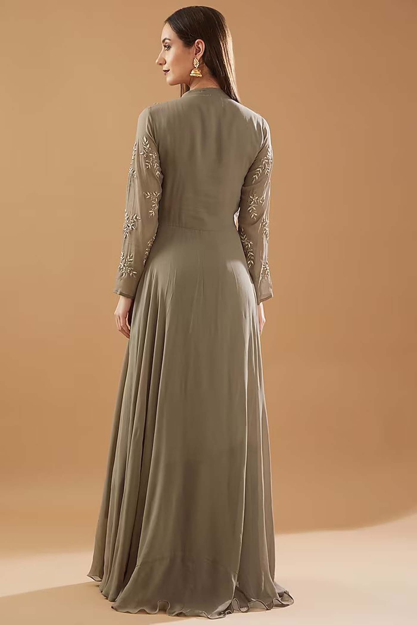 Grey Drape Asymmetrical Dress with Palazzo