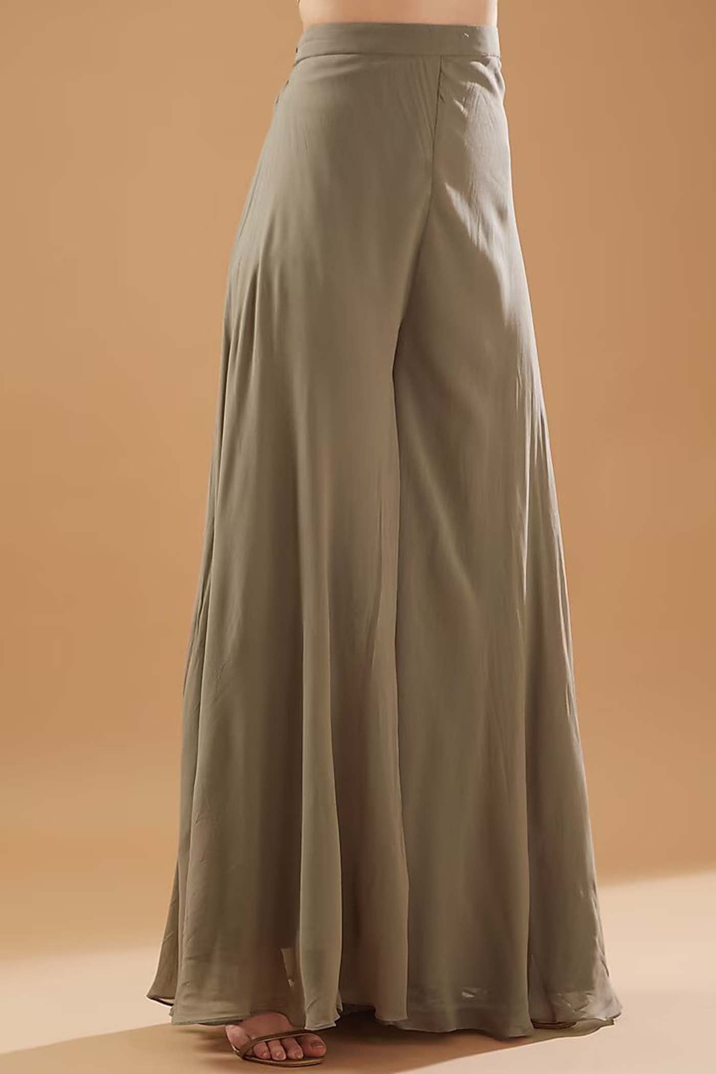 Grey Drape Asymmetrical Dress with Palazzo