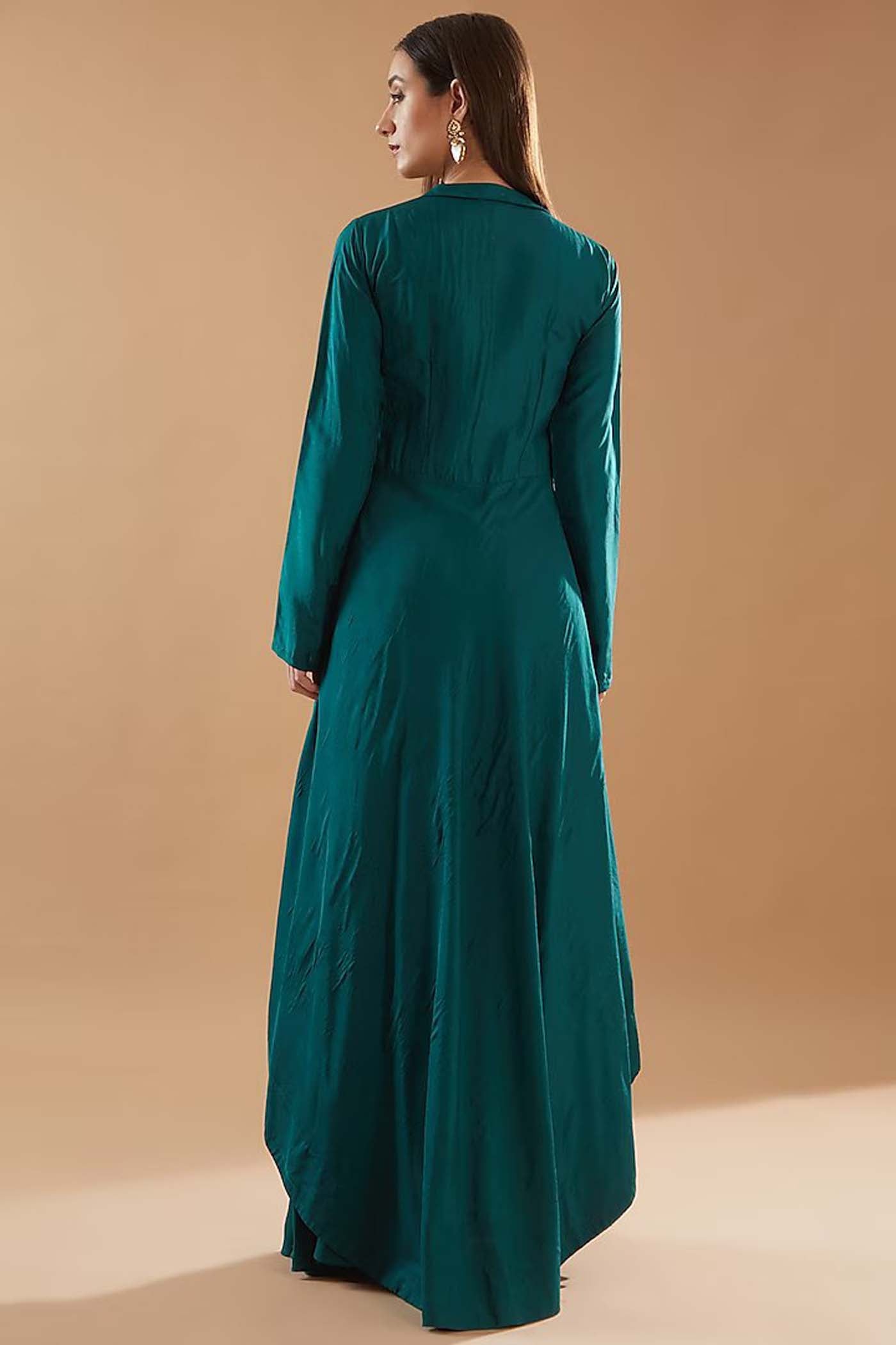 Bottle Green High-Low Dress with Pants Set