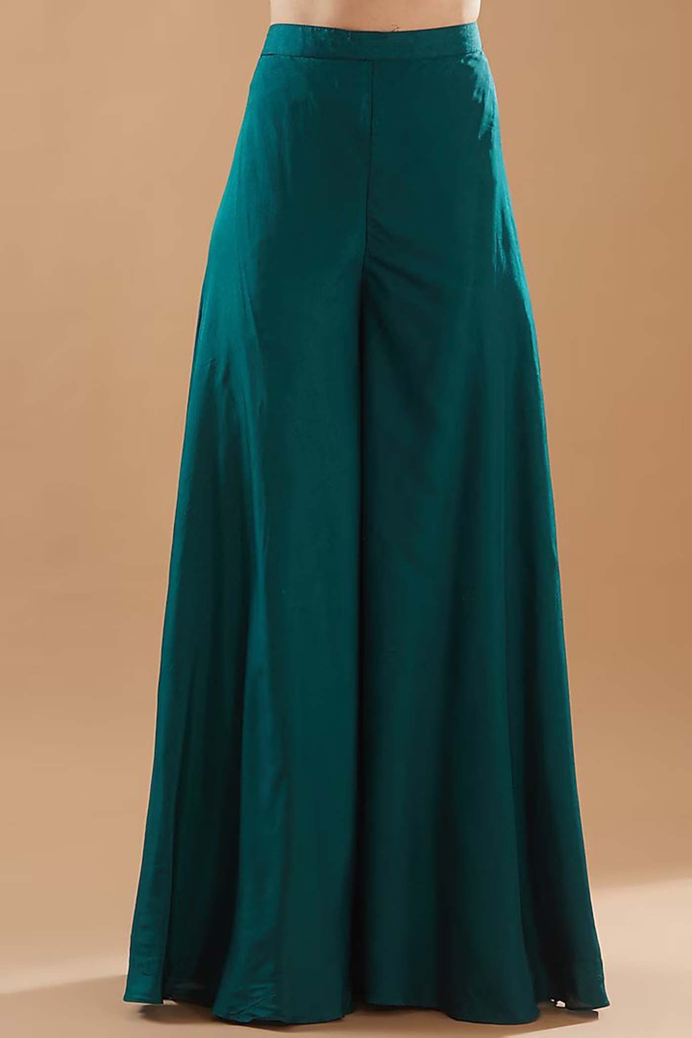 Bottle Green High-Low Dress with Pants Set