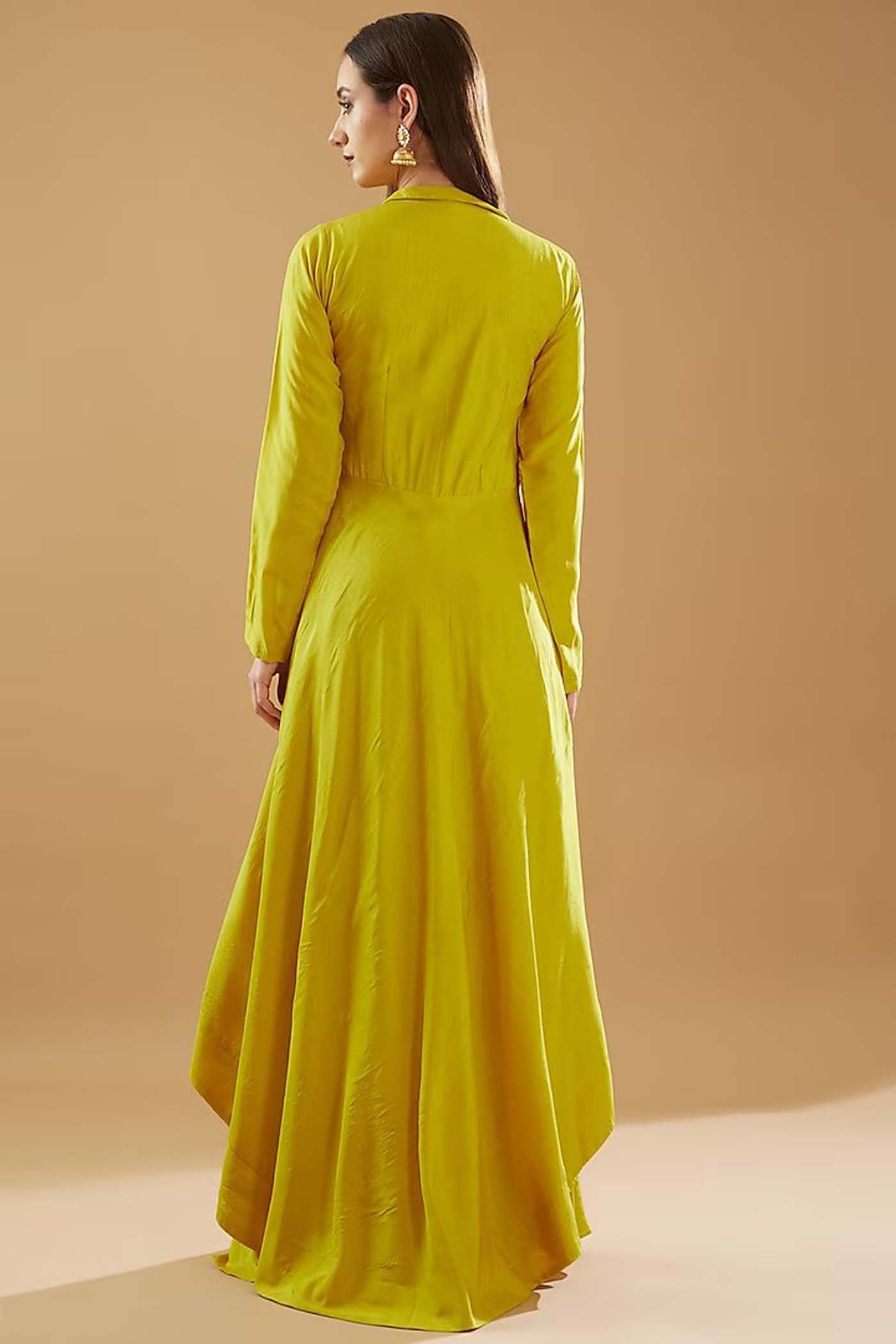 Mustard High-Low Dress with Pants Set