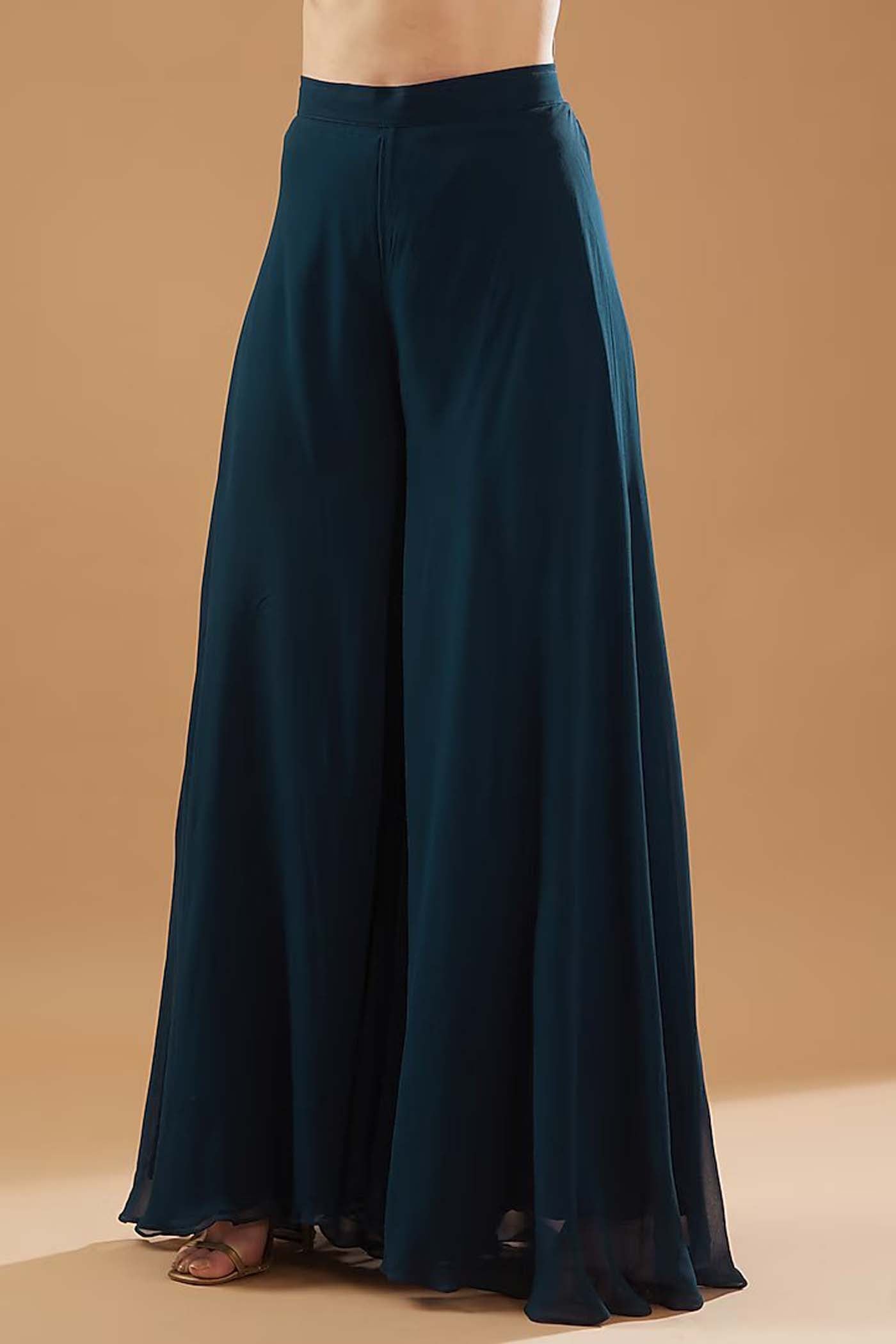 Navy Blue Front Open Dress with Palazzo