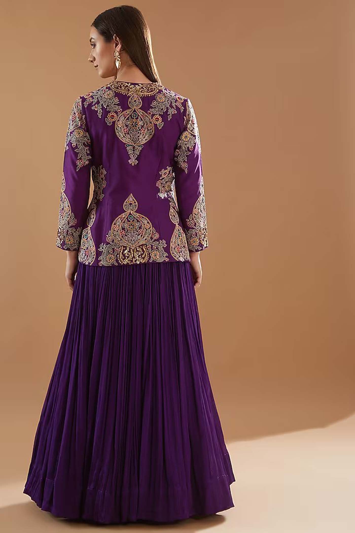 Purple Embroidered Top with Skirt Set
