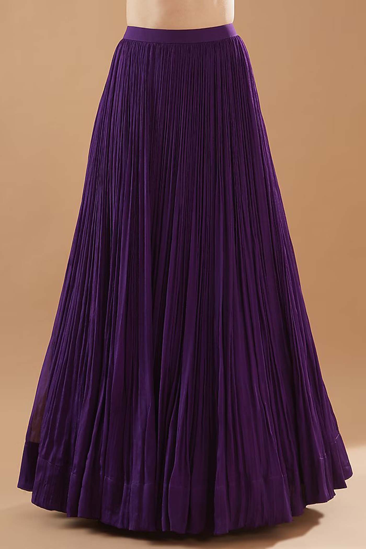 Purple Embroidered Top with Skirt Set