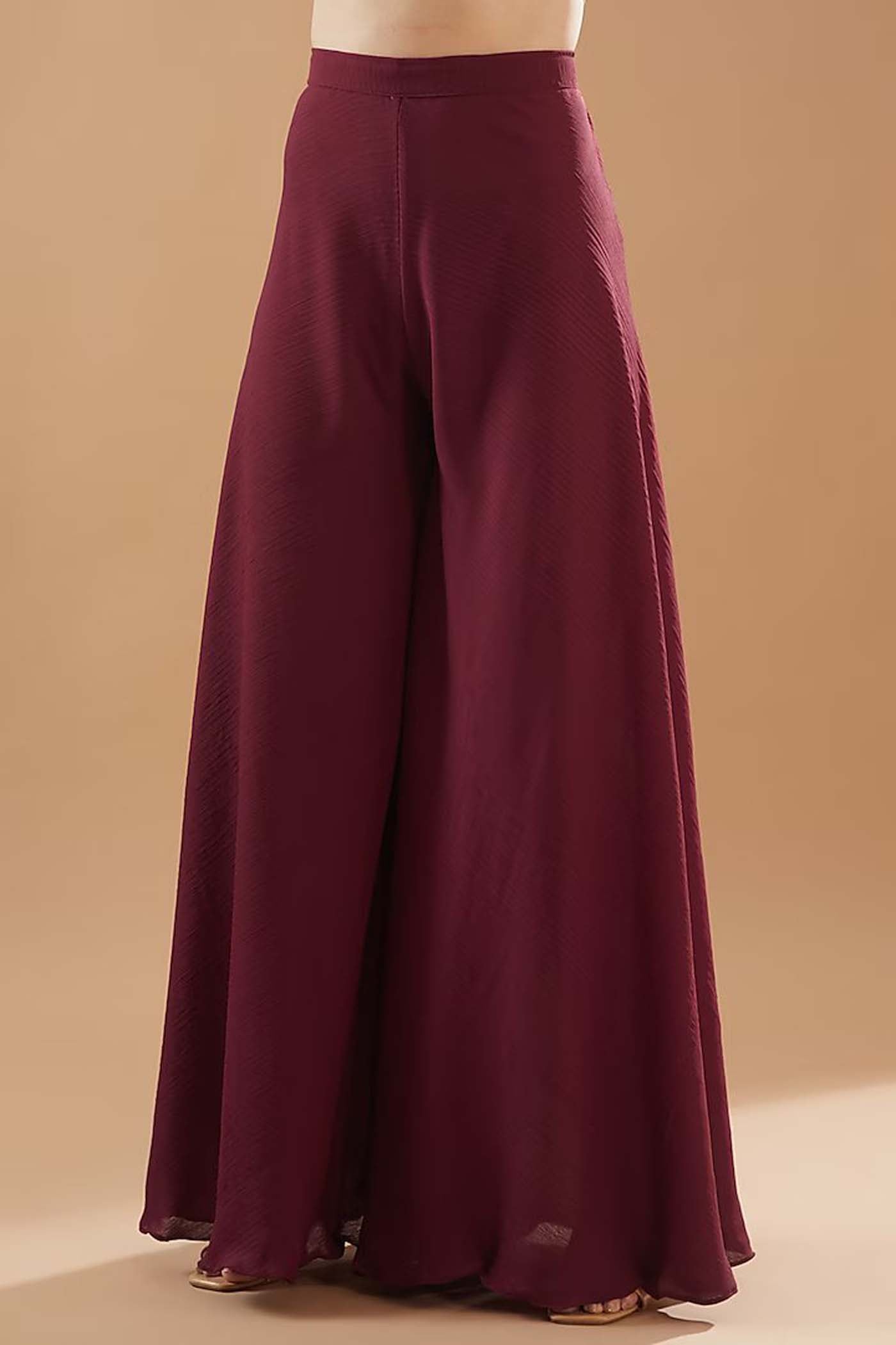 Maroon Gathered Dress with Palazzo Set