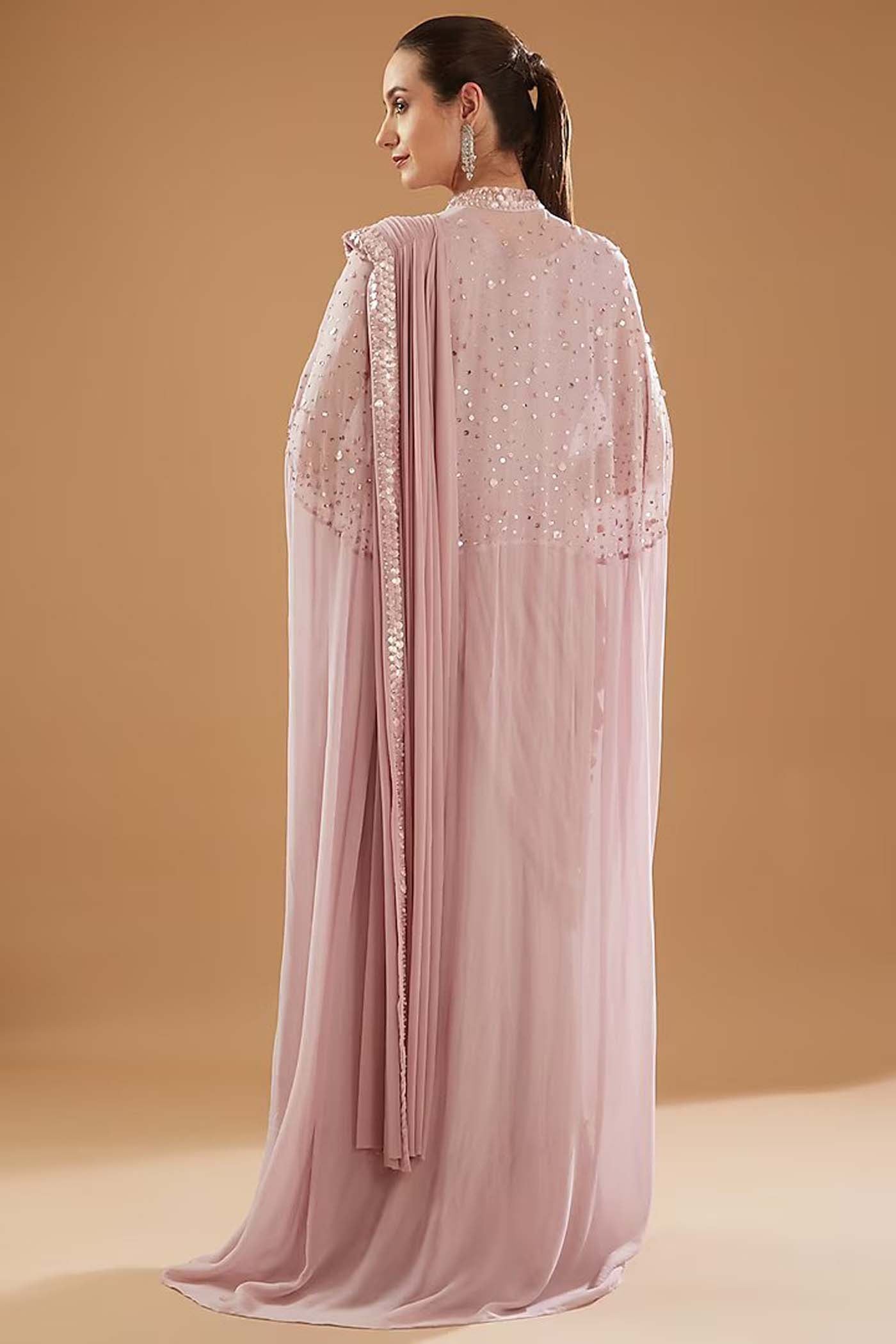 Lilac Draped SareeGown with long Cape