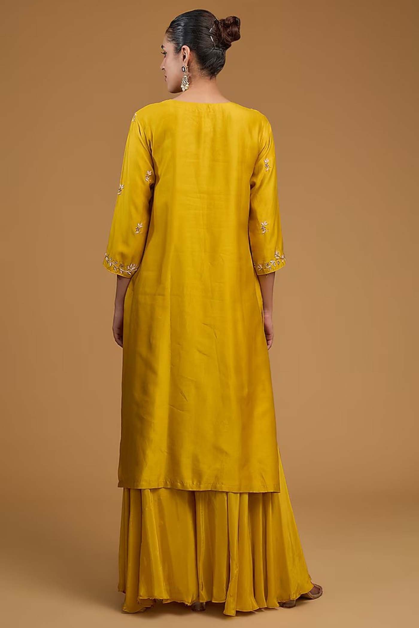 Mustard Short Anarkali with Palazzo and Organza Dupatta