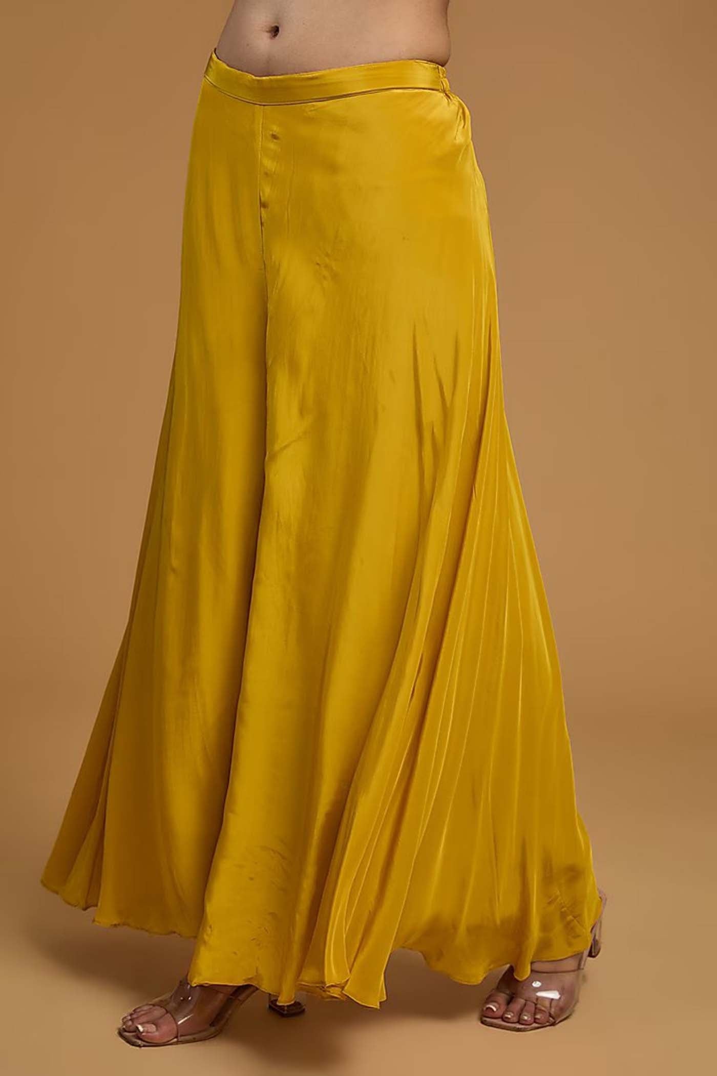 Mustard Short Anarkali with Palazzo and Organza Dupatta