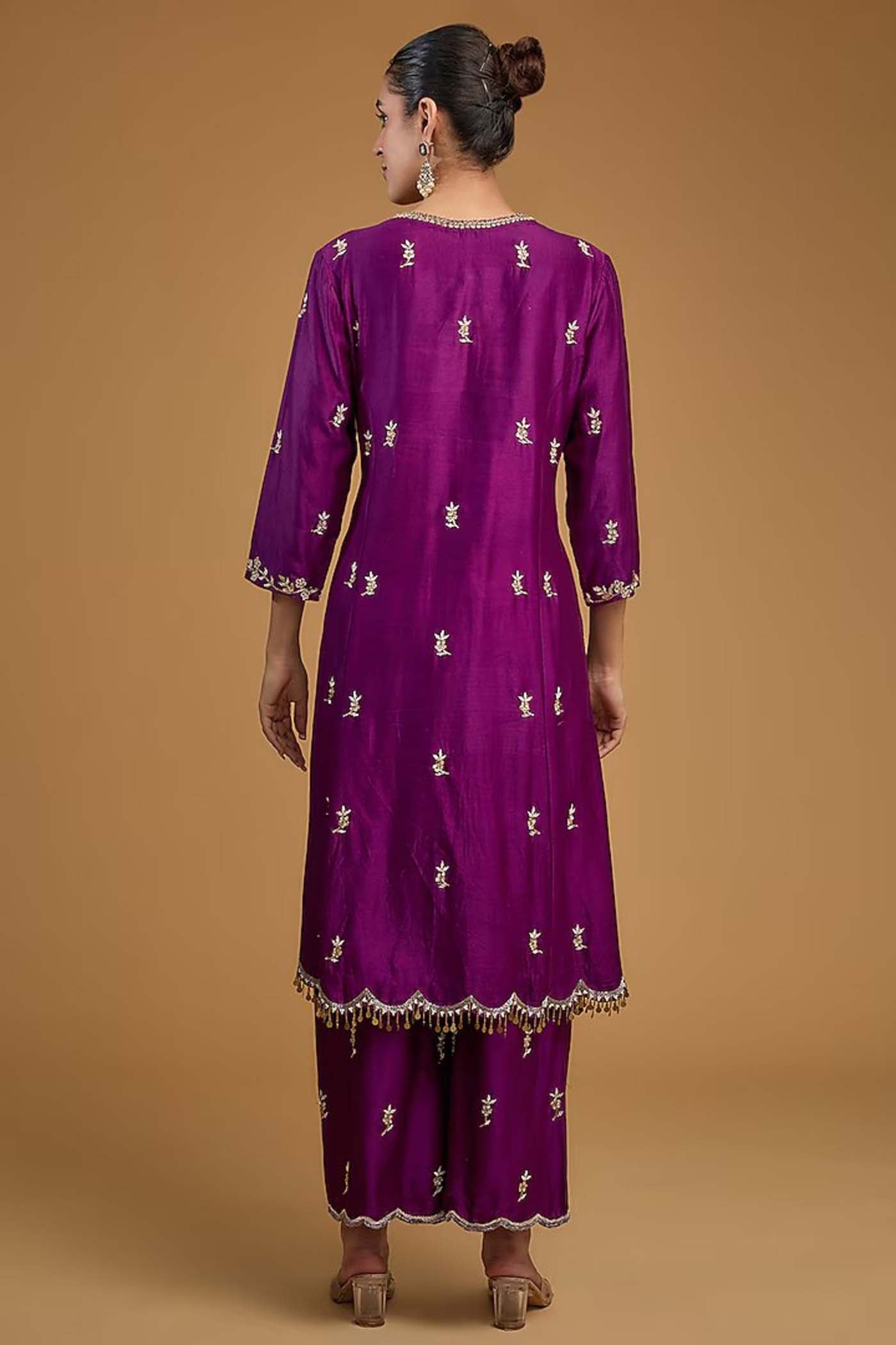 Purple Short Anarkali with Palazzo and Organza Dupatta