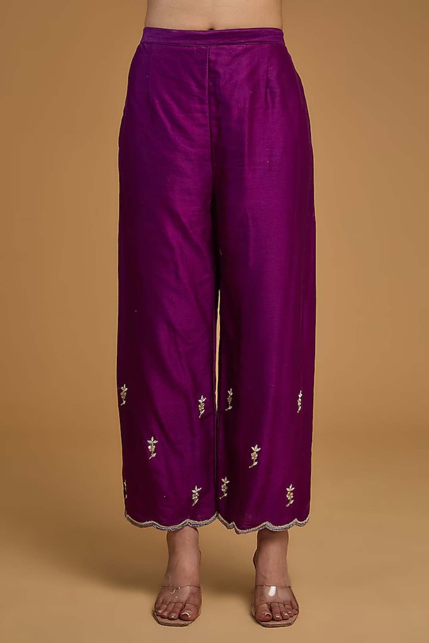 Purple Short Anarkali with Palazzo and Organza Dupatta