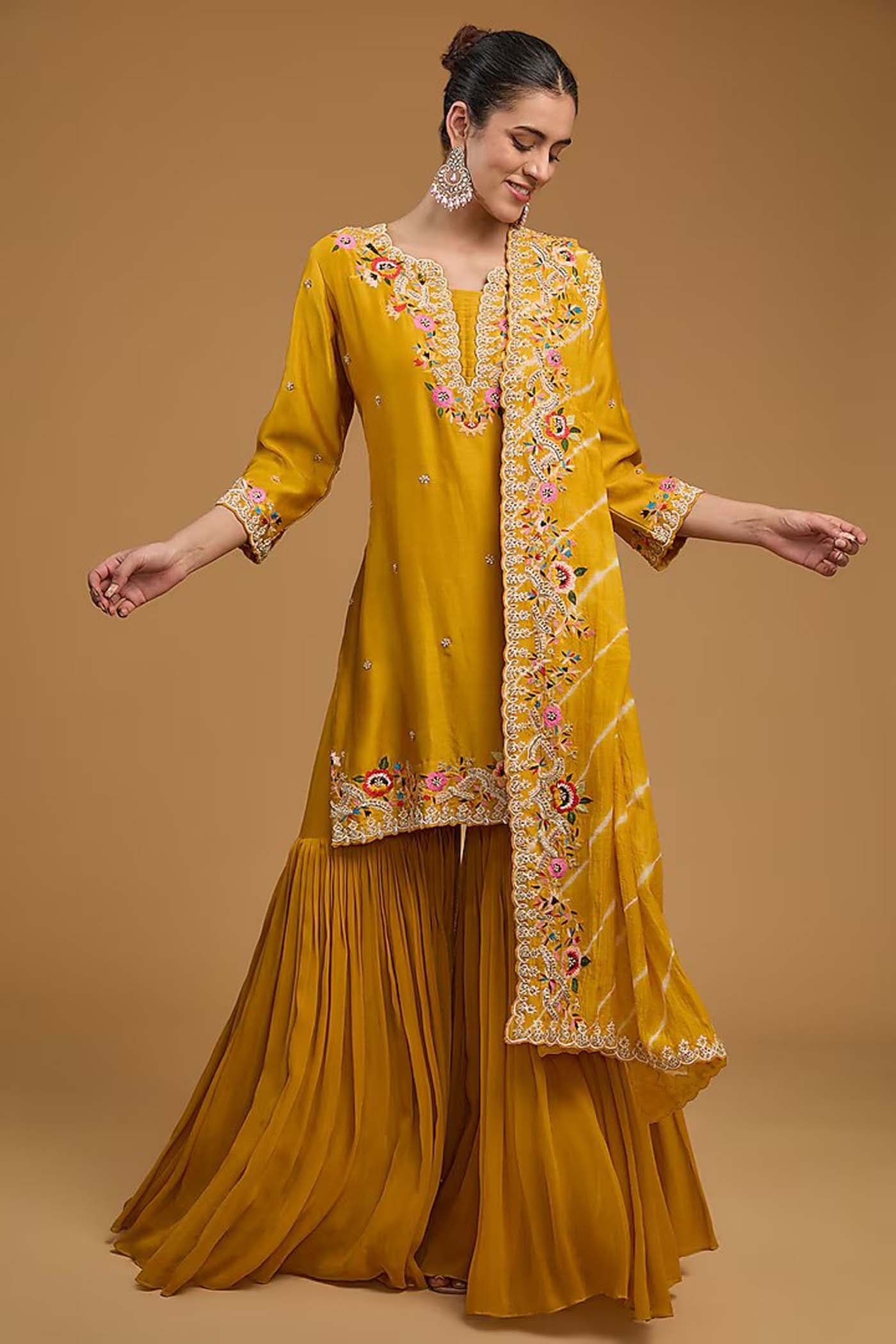 Mustard Suit with Sharara and Dupatta