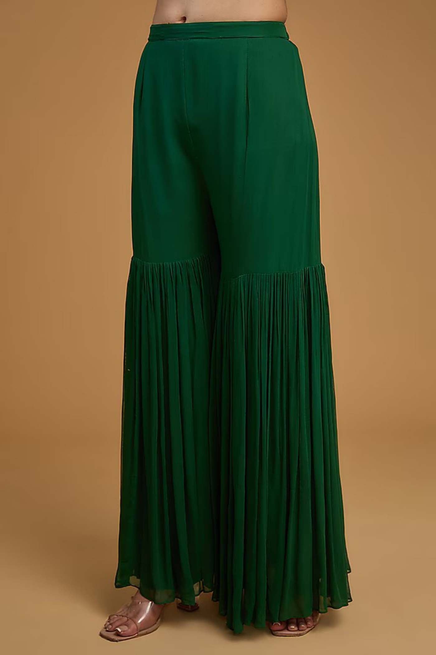 Mehendi Green Straight Suit with Sharara and Organza Scalloped Dupatta