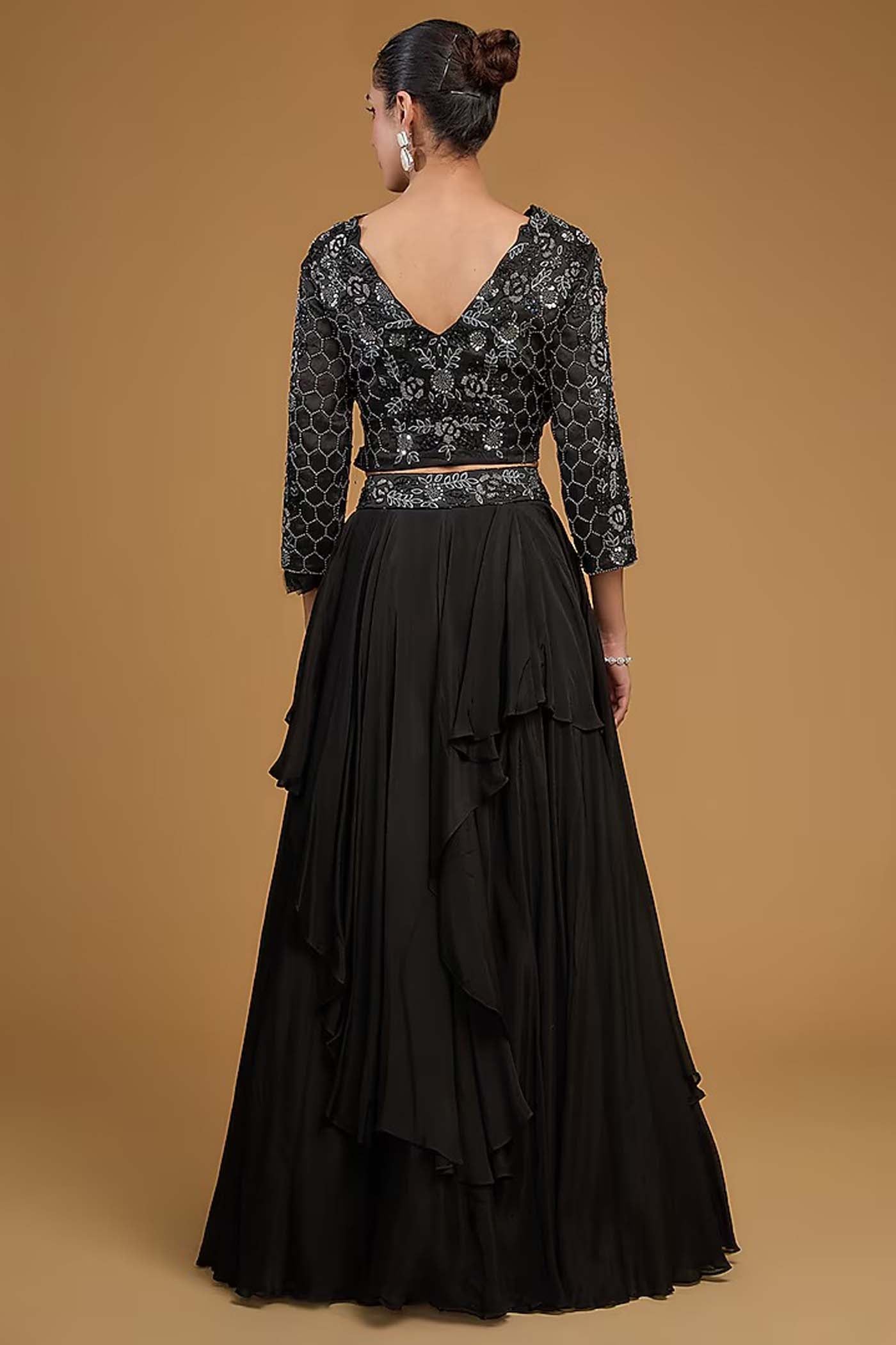 Black Heavy Embroidered Blouse with Lehenga and Dupatta