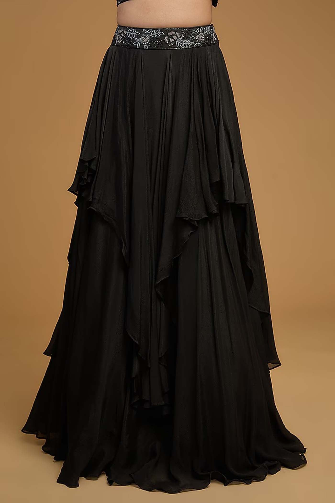 Black Heavy Embroidered Blouse with Lehenga and Dupatta