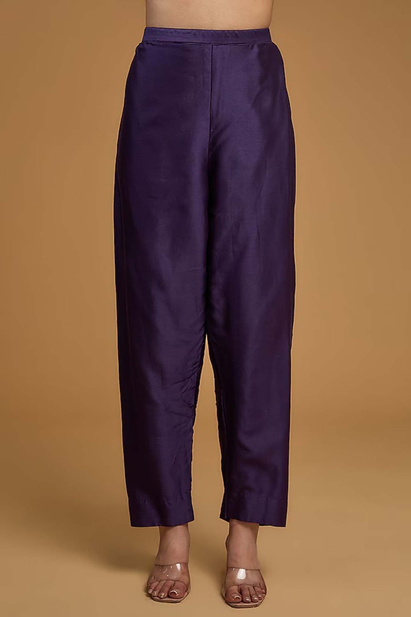 Dark Purple Straight Suit with Pants and Dupatta Set