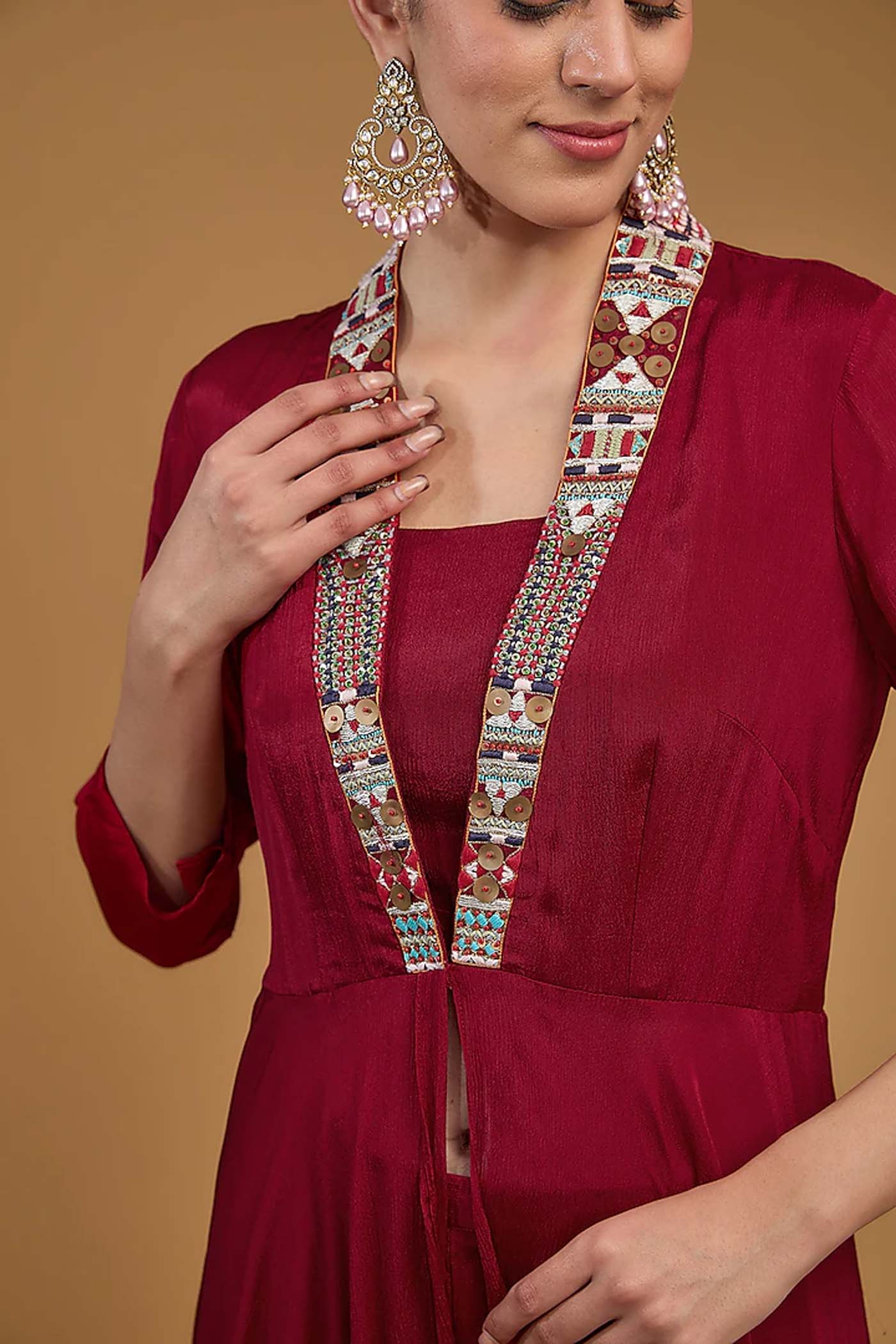 Red Crop-Top with Jacket Set