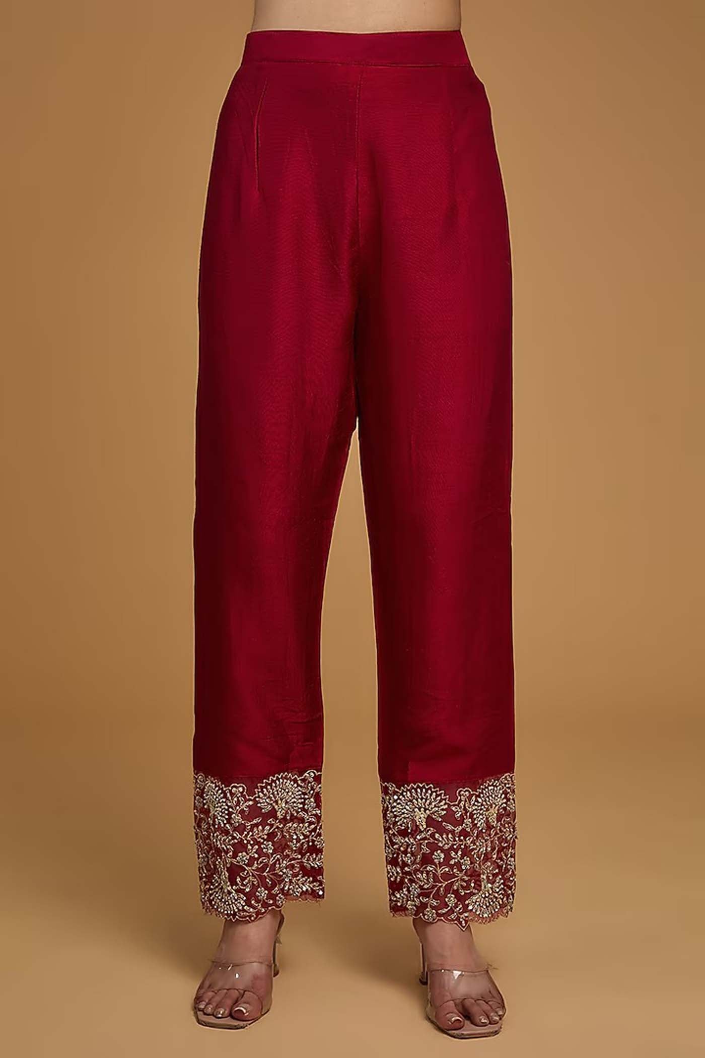 Red Straight Suit with Pants and Dupatta Set