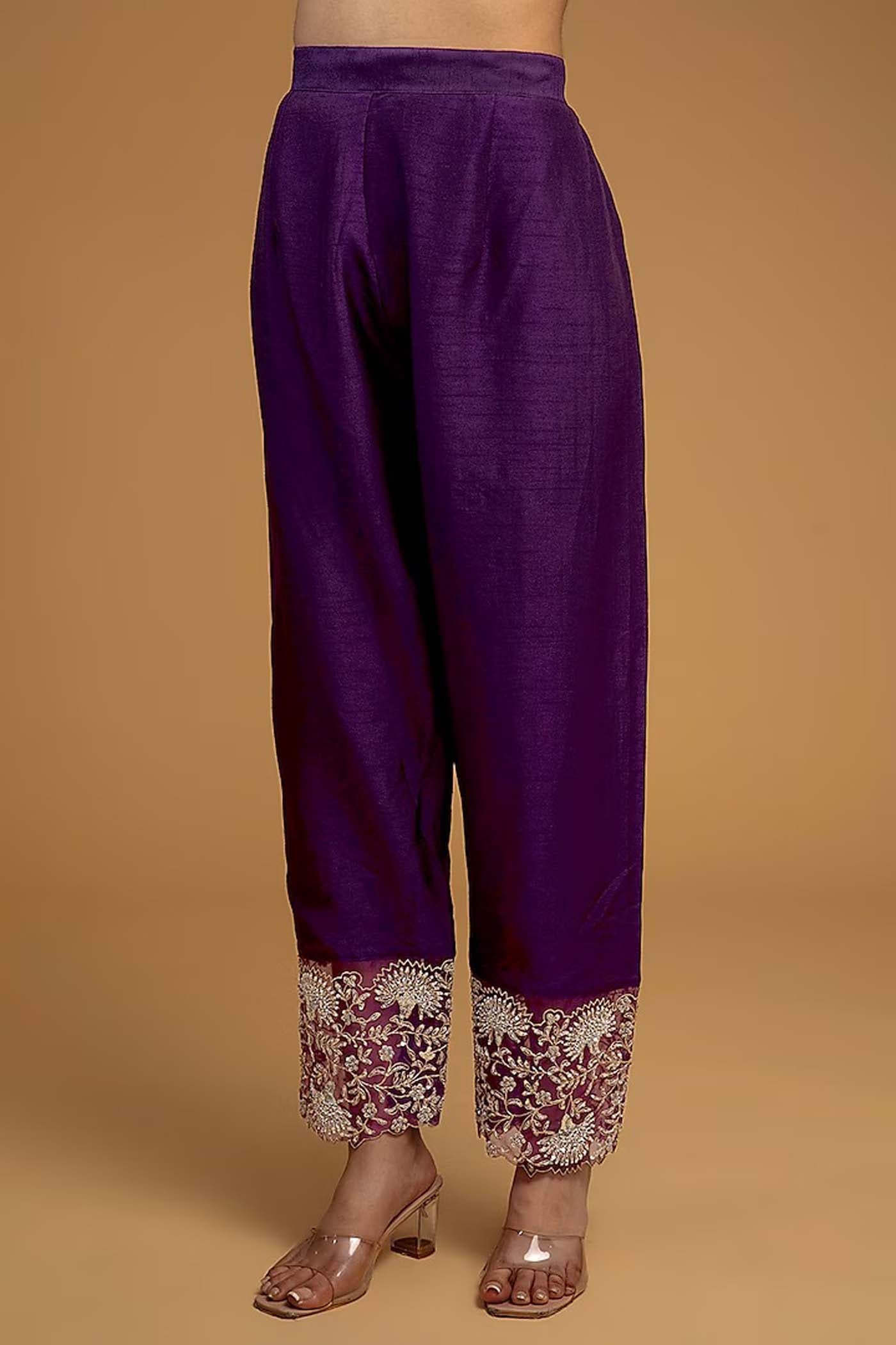 Purple Straight Suit with Pants and Dupatta Set