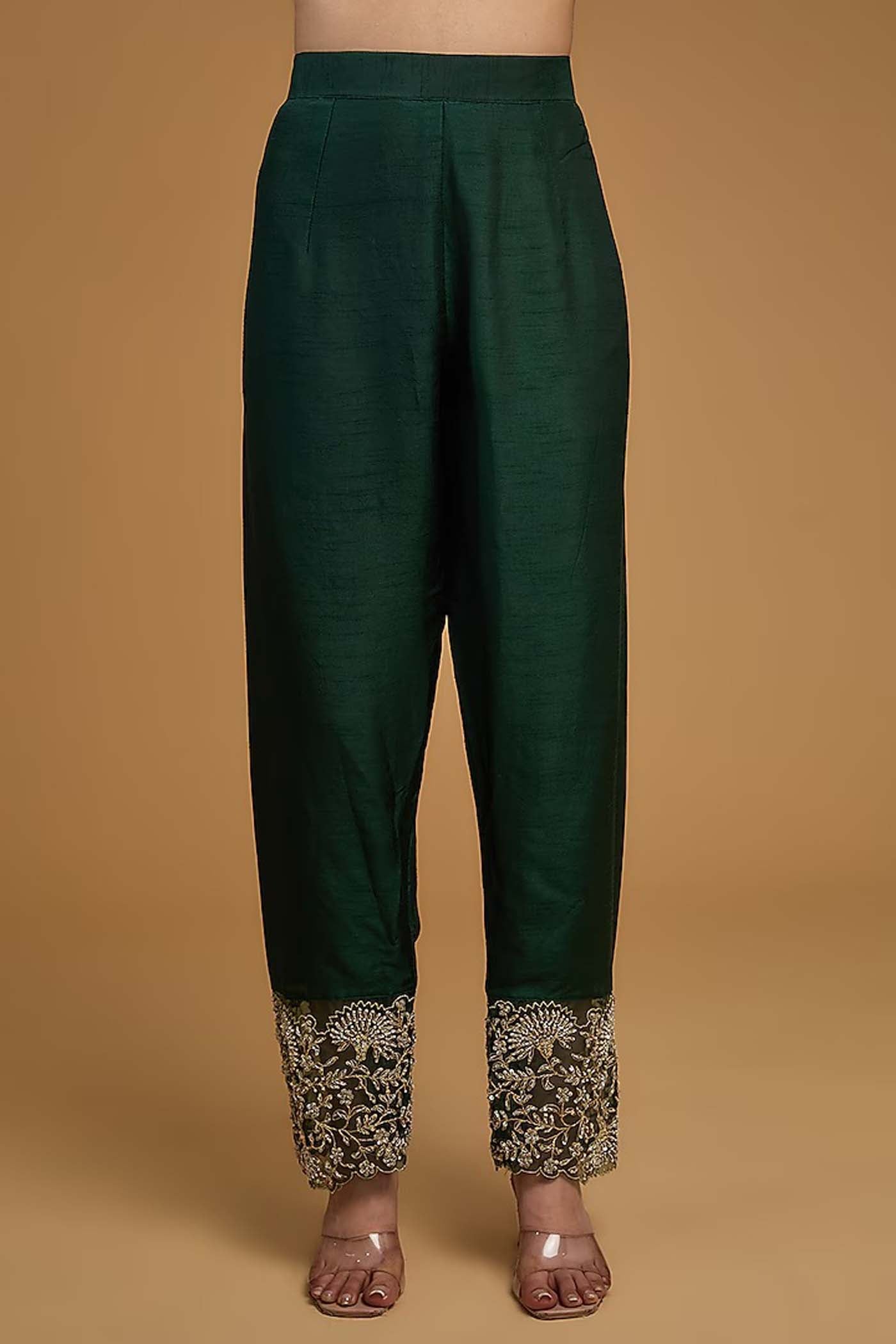 Bottle Green Straight Suit with Pants and Dupatta Set