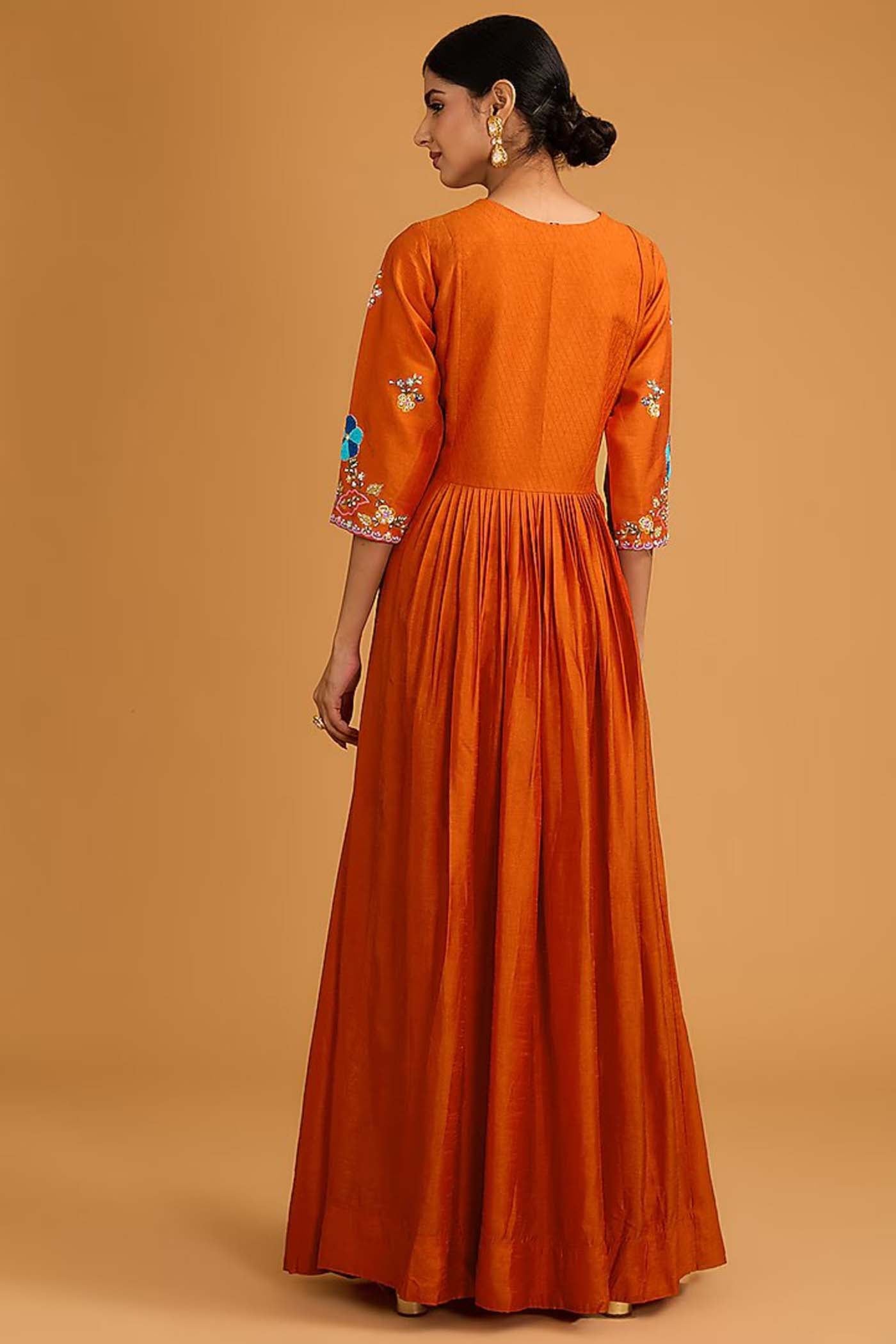 Rust Orange Anarkali with Organza Dupatta