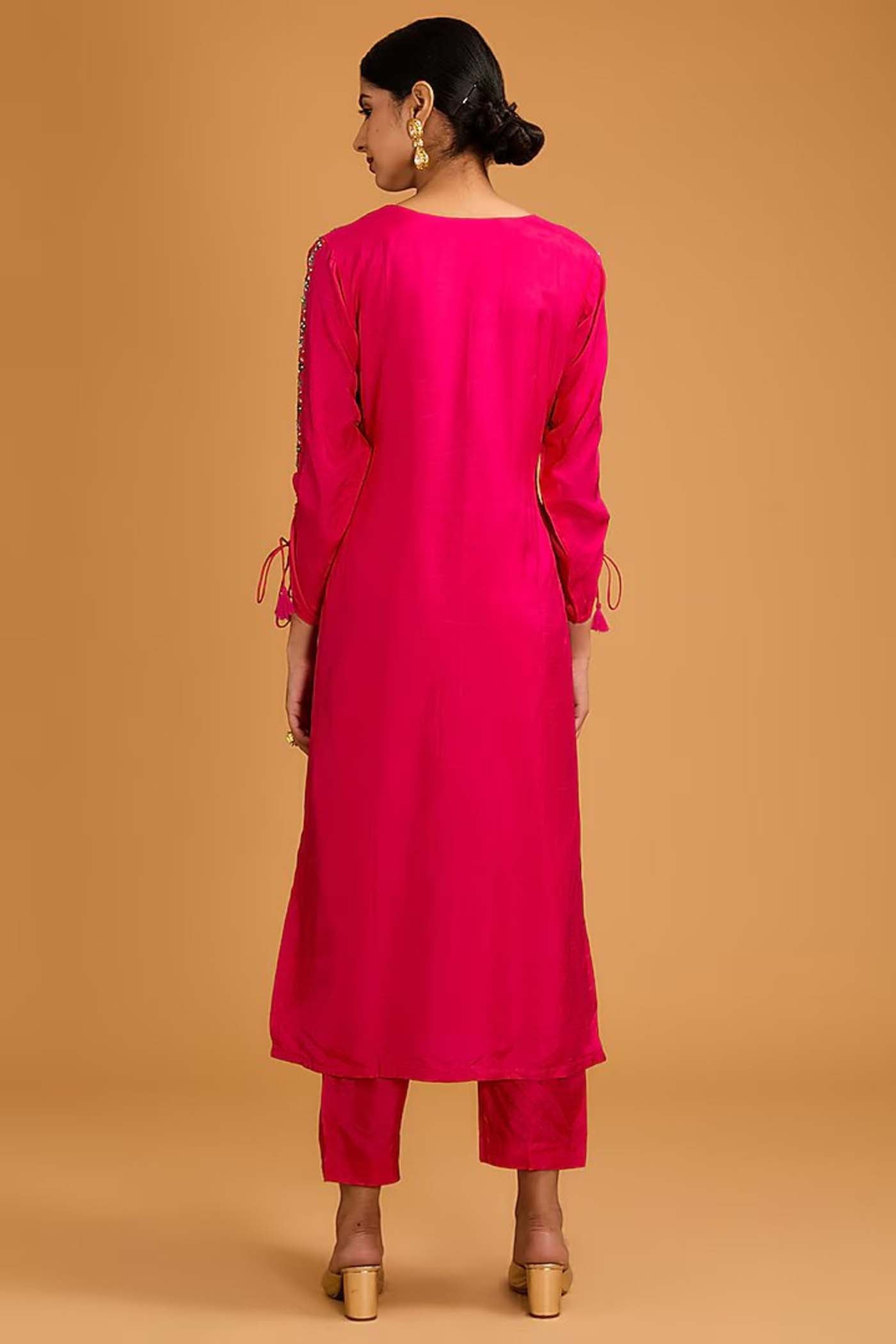 Fuchsia Pink Straight Suit with Pants and Dupatta
