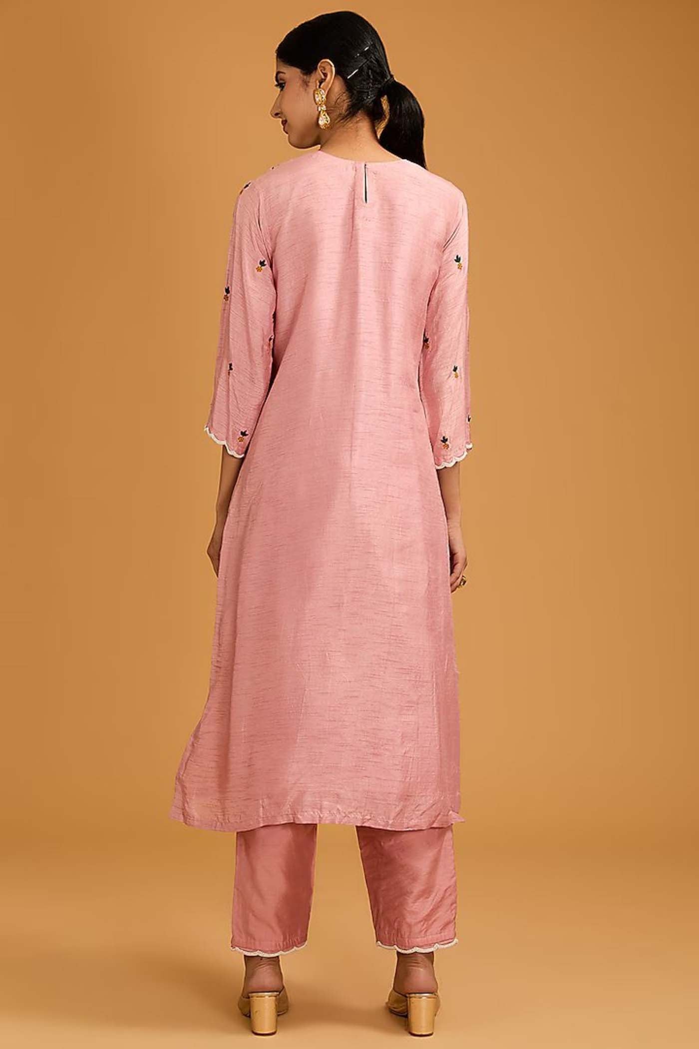 Onion Pink Straight Suit with Pants and Dupatta