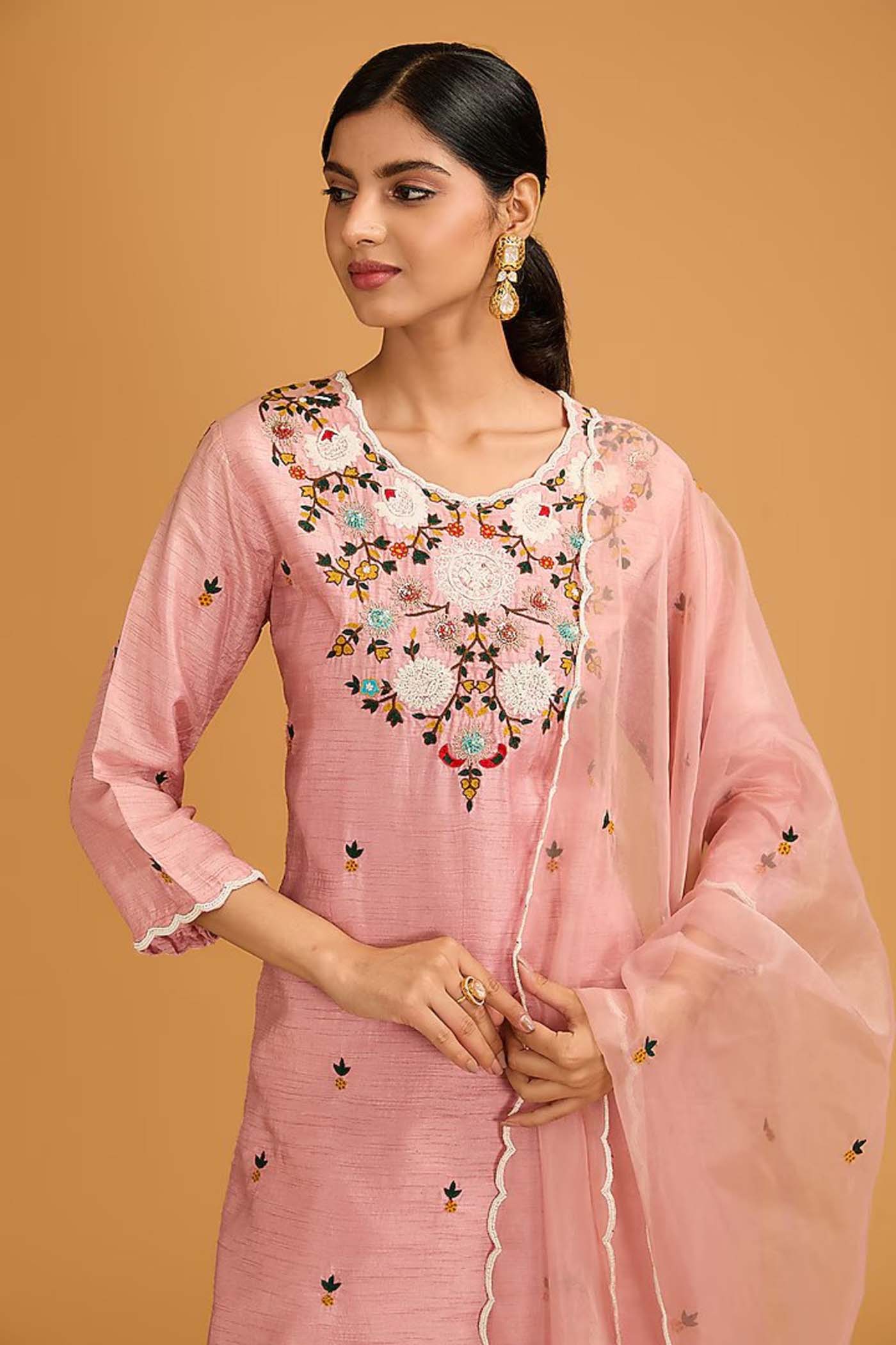 Onion Pink Straight Suit with Pants and Dupatta