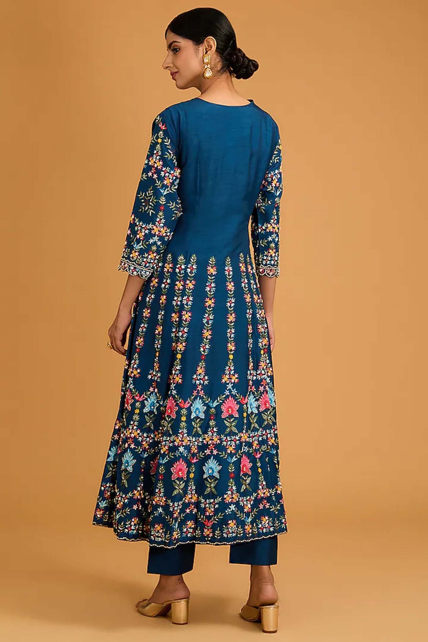 Royal blue Angrakha Anarkali with pants and Dupatta
