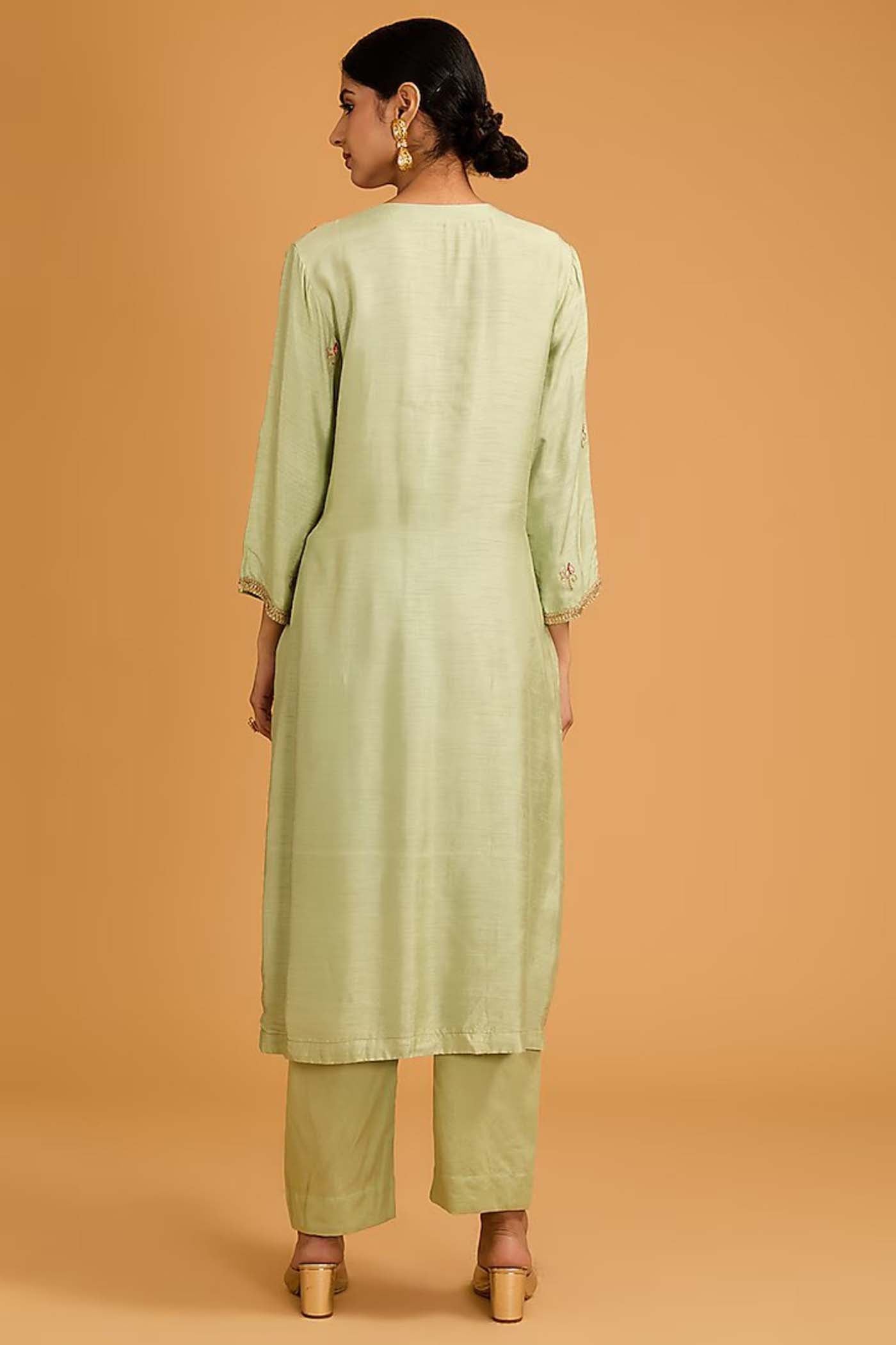 Pista Green Straight Suit with Pants and Dupatta