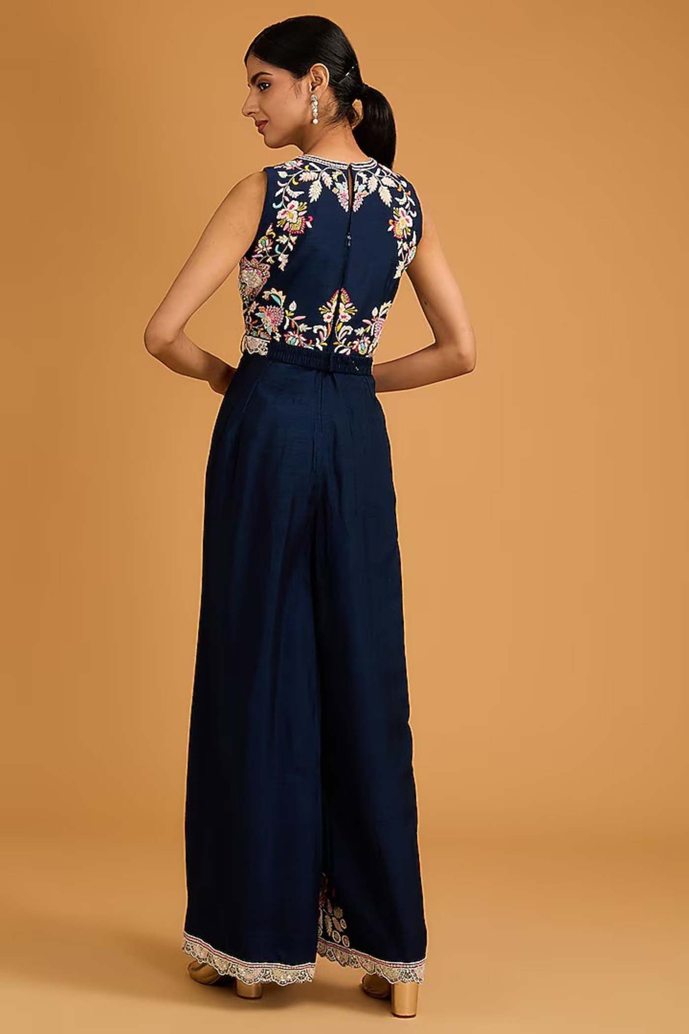 Navy Blue Jumpsuit with Belt and Chokar Dupatta