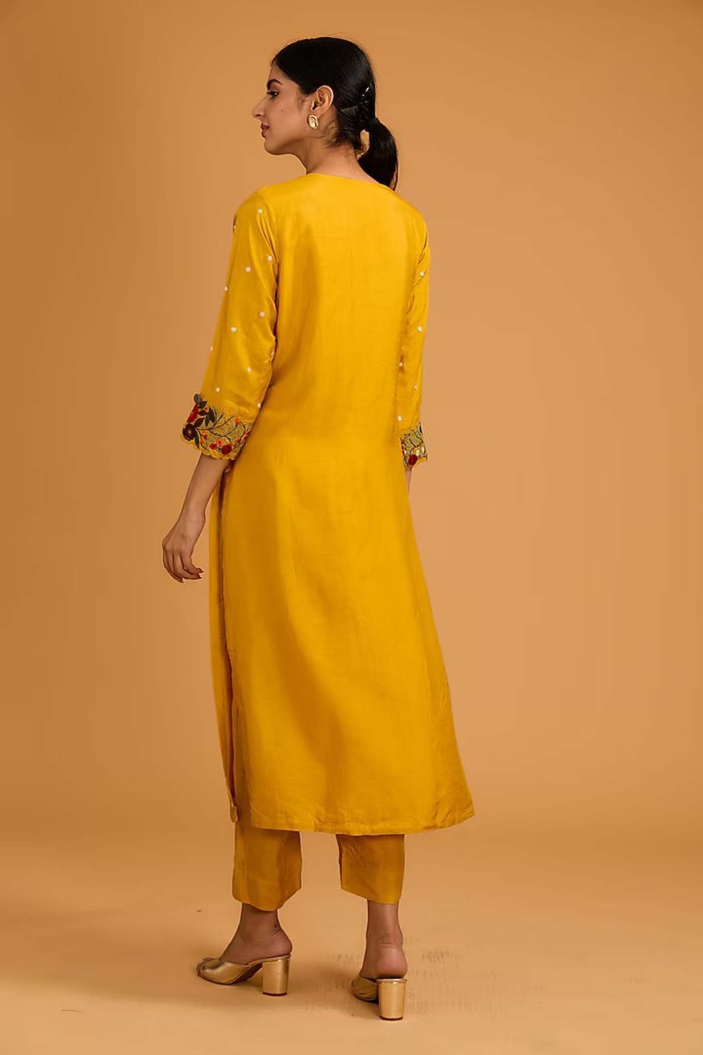 Mustard Yellow Straight Suit with Pants and Dupatta