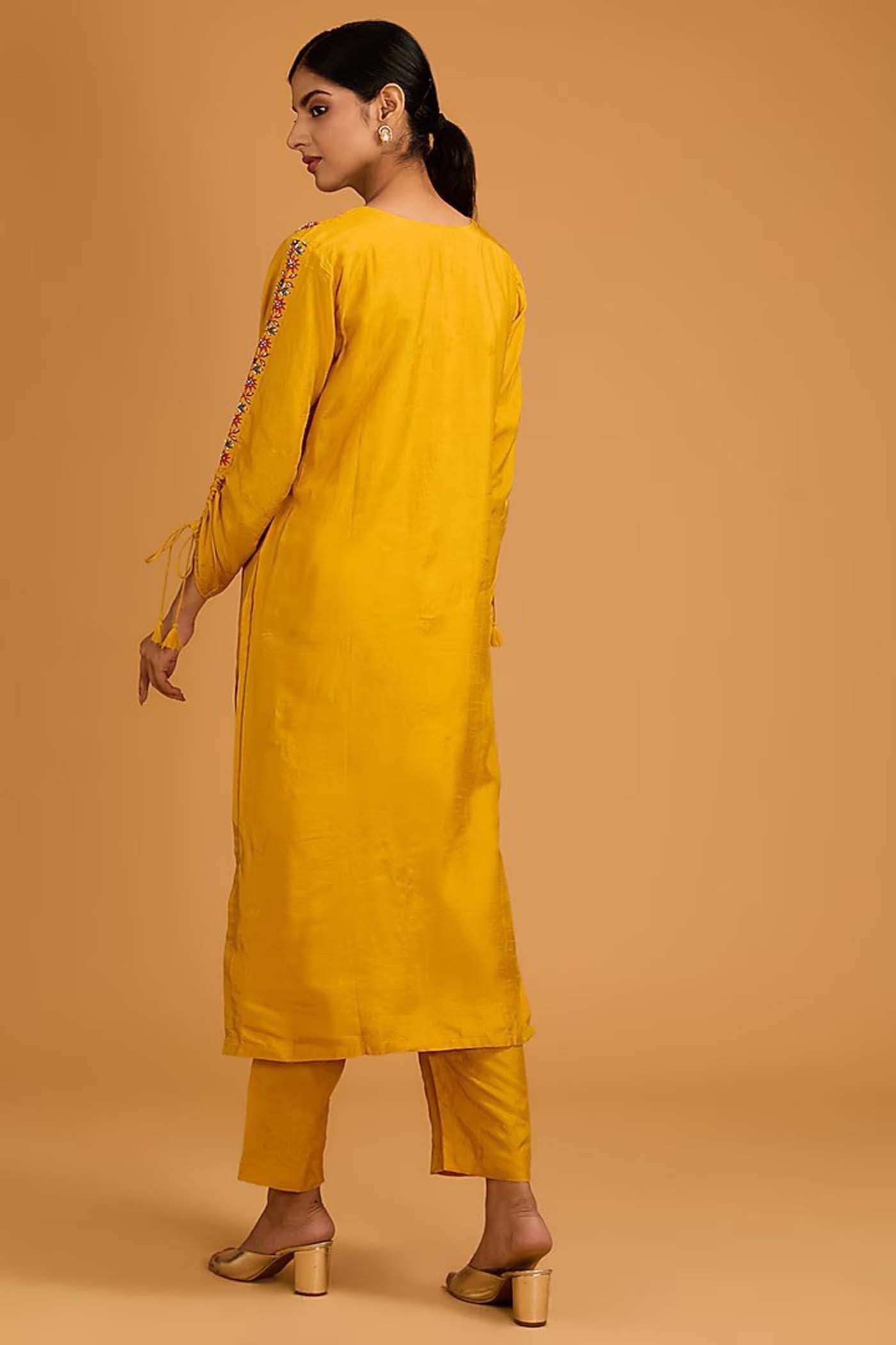 Mustard Yellow Straight Suit with Pants and Dupatta
