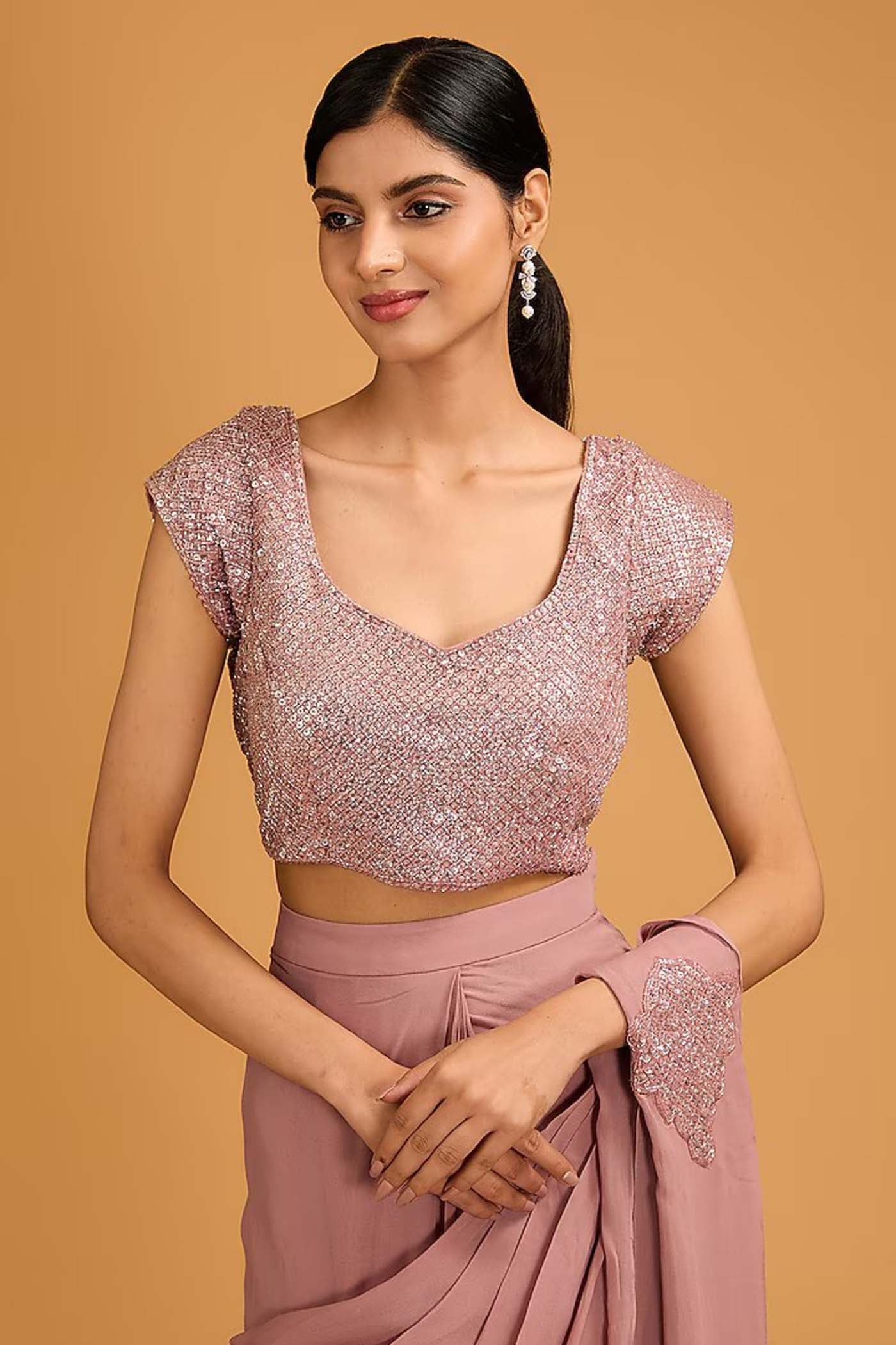 Salmon Pink Draped Saree with Belt