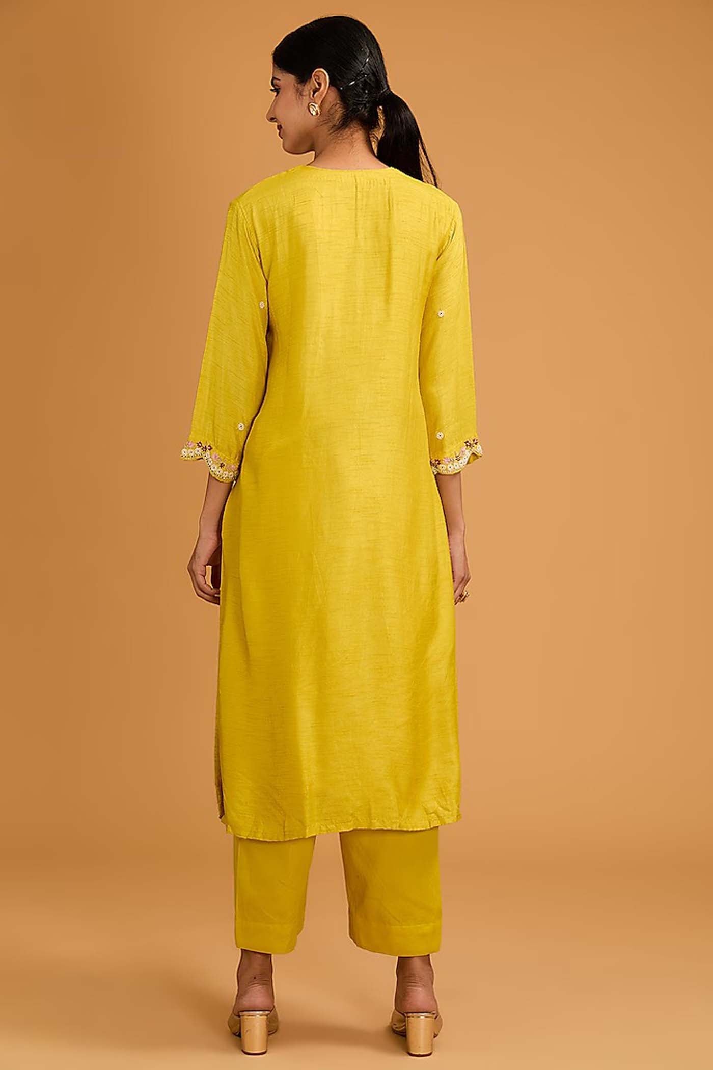 Yellow Straight Suit with Pants and Dupatta Set
