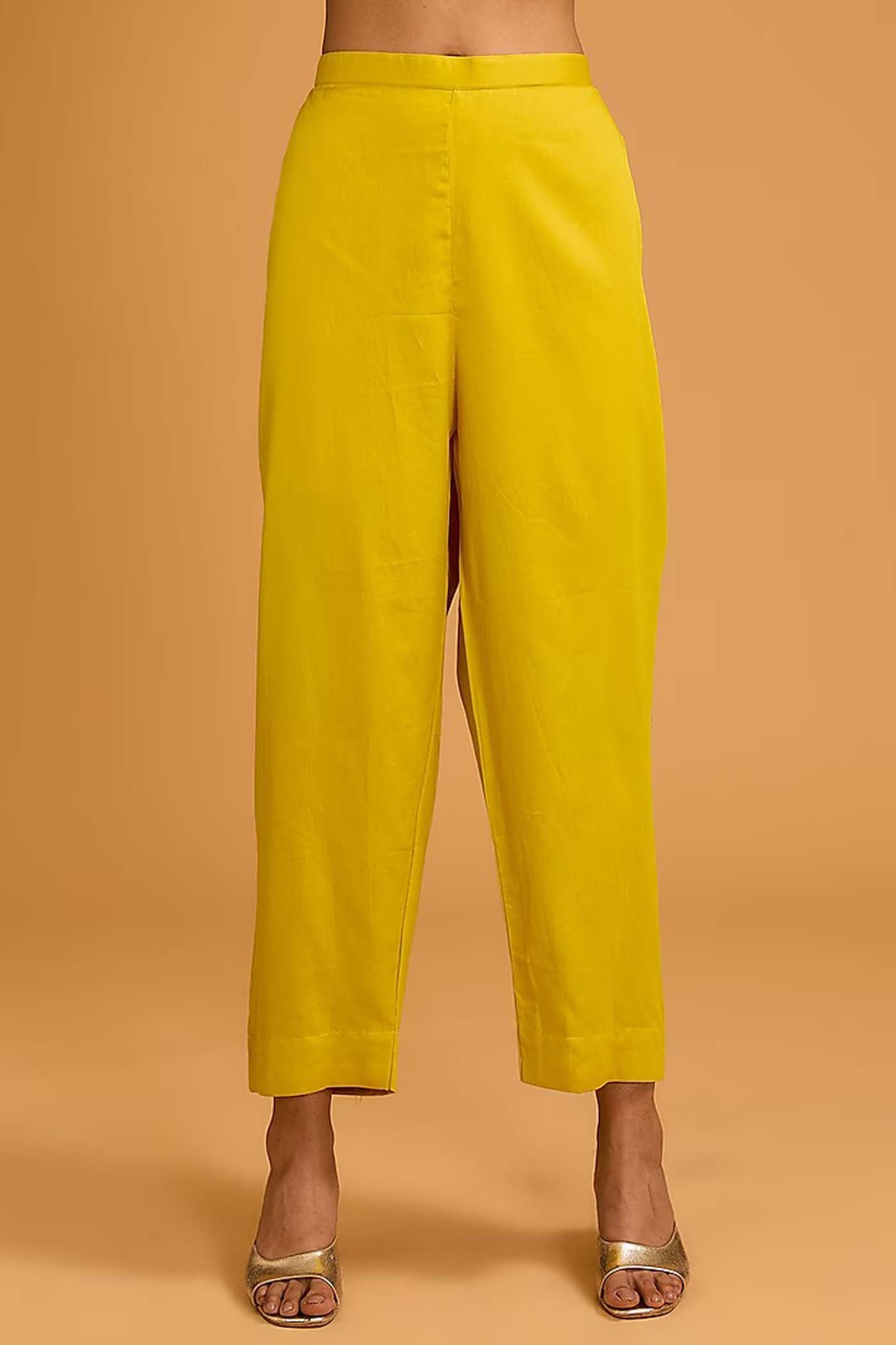 Yellow Straight Suit with Pants and Dupatta Set