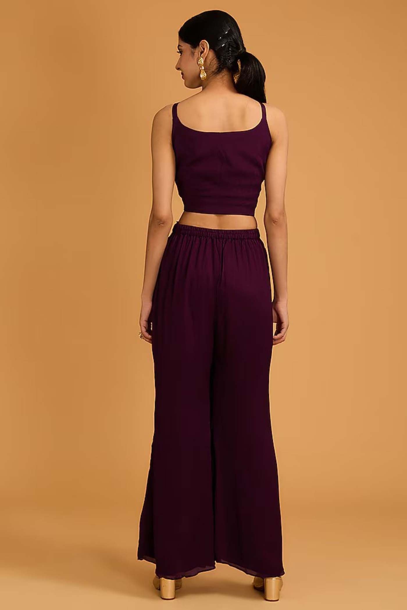 Wine Crop-Top with Jacket Set