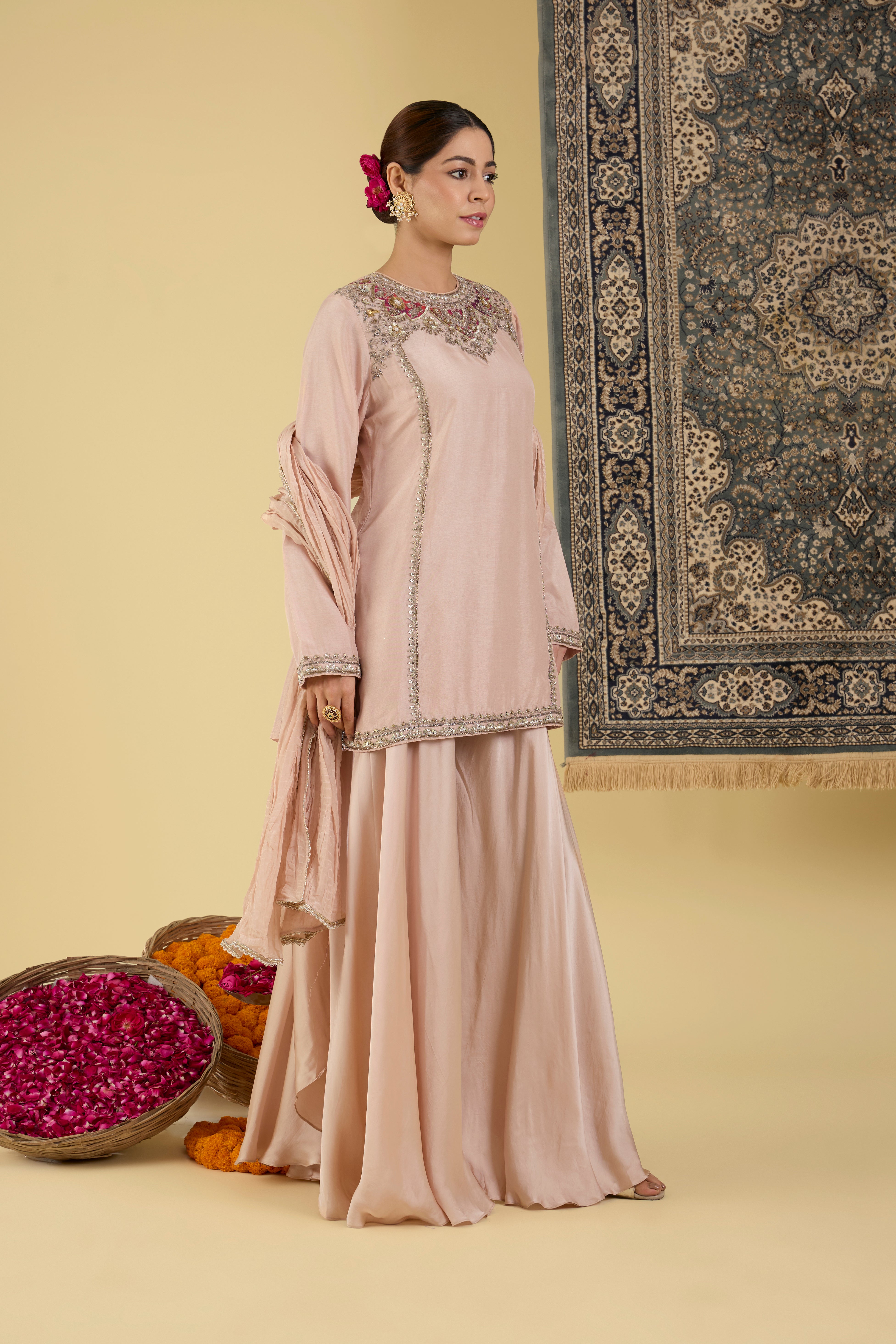 Blush Beige Embellished Kurta Set.